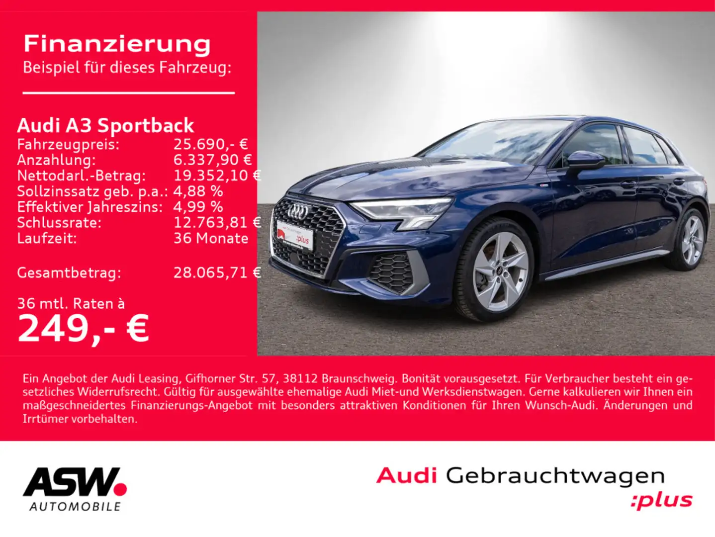 Audi A3 S line 30TDI Stronic Navi LED Pano Azul - 1