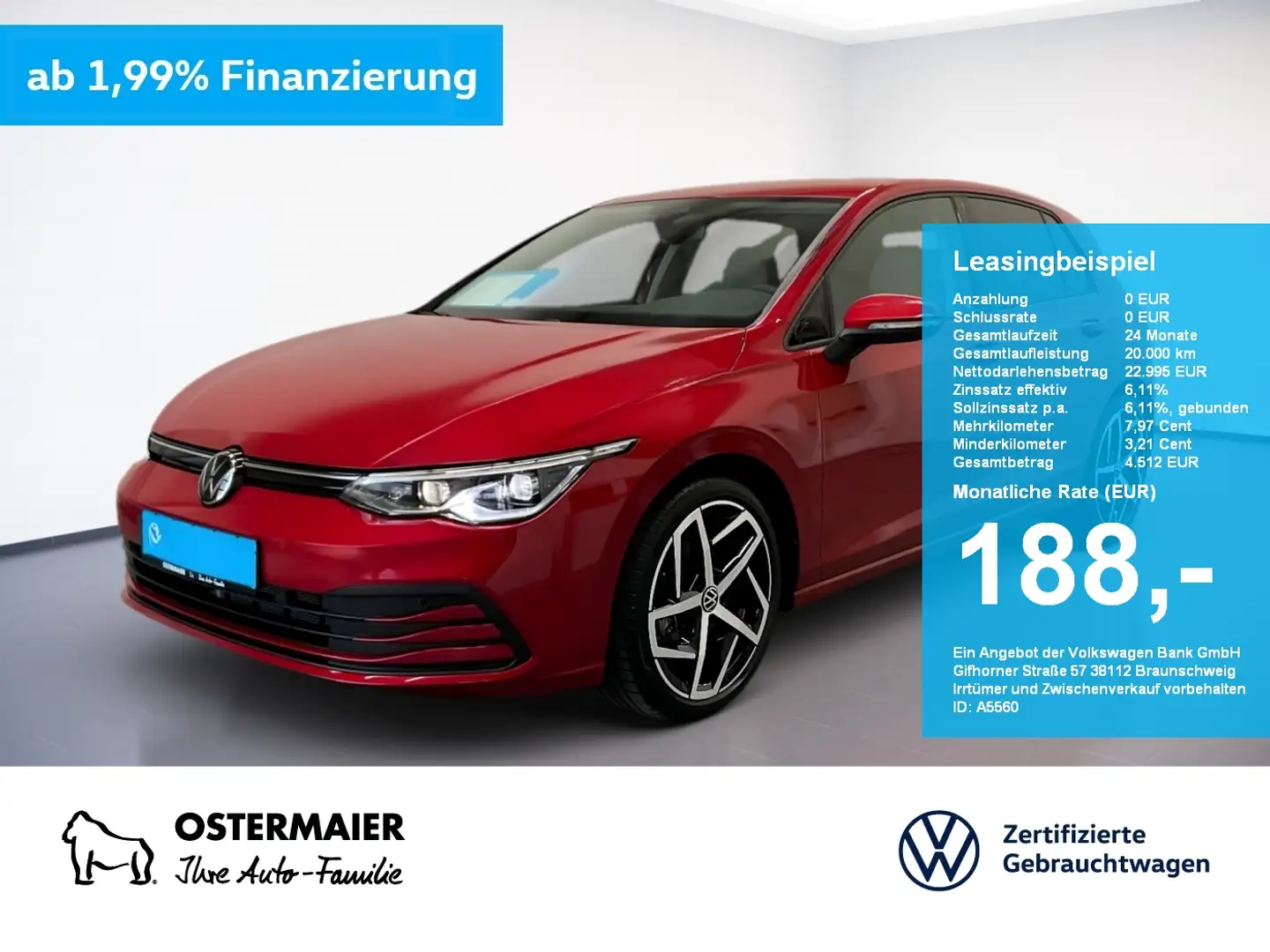 Volkswagen Golf VIII LIFE 1.0TSI 110PS NP.40t..5J-G MATRIX.MEMORY. Rot - 1