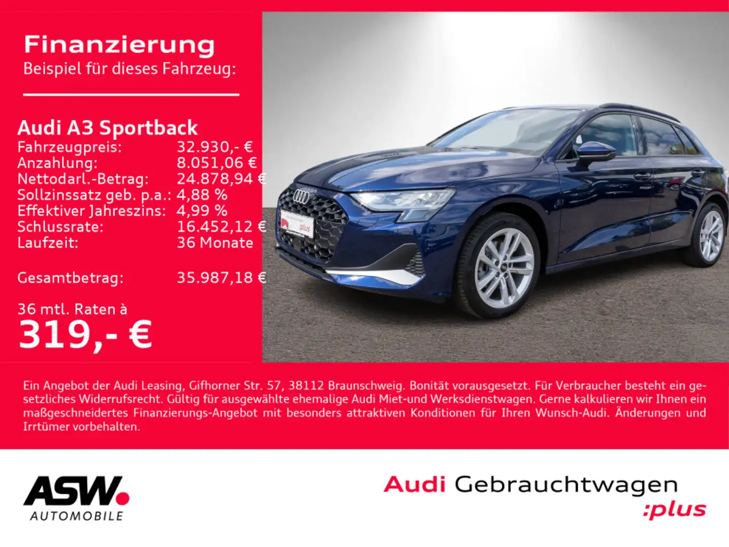 Audi A3 advanced 30TFSI Navi LED ACC RFK VC Blau - 1