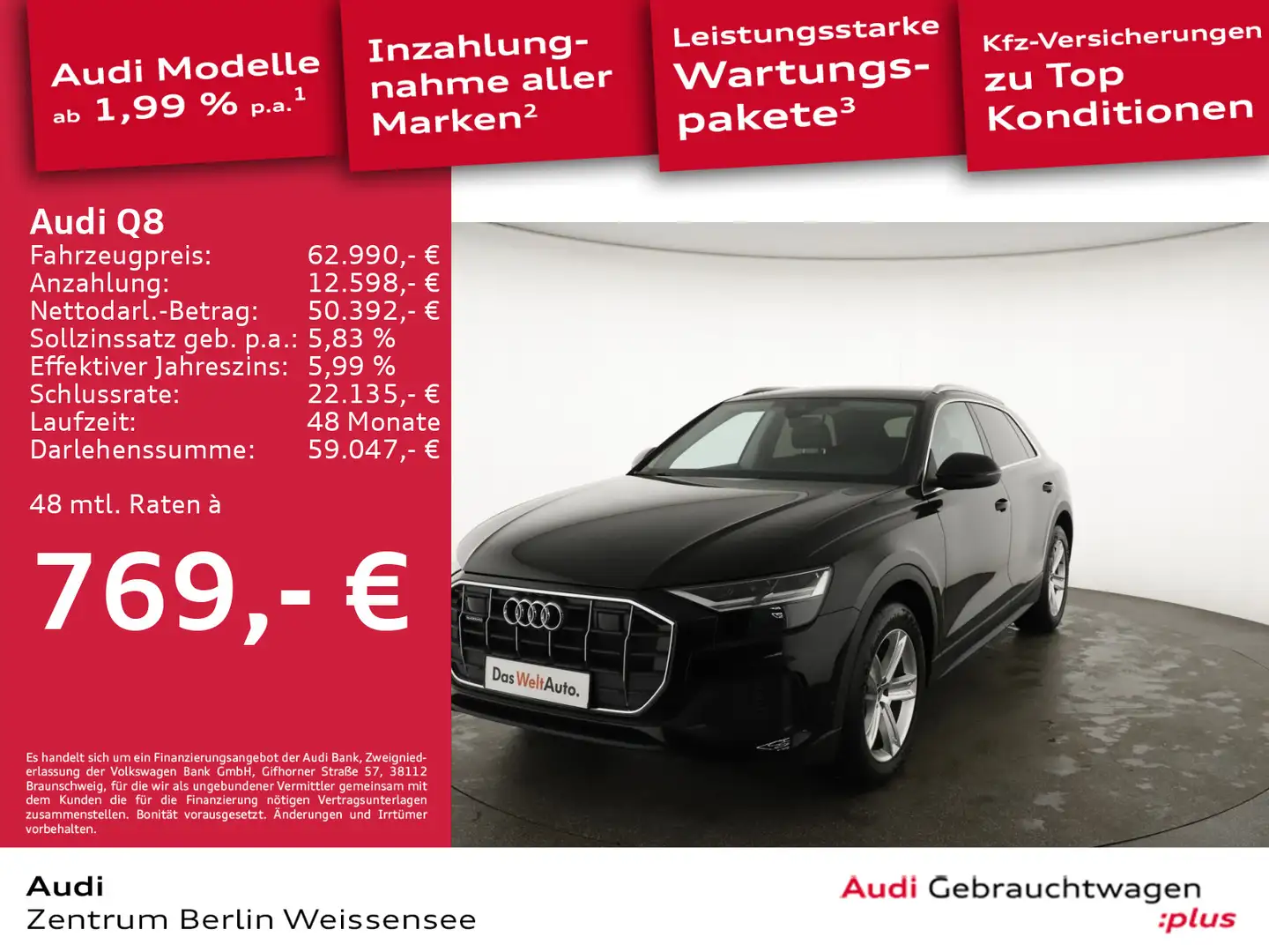 Audi Q8 45 TDI TIPT*QUA*LED*RFK*AHK*LUFT*NAVI*ACC*DAB Schwarz - 1