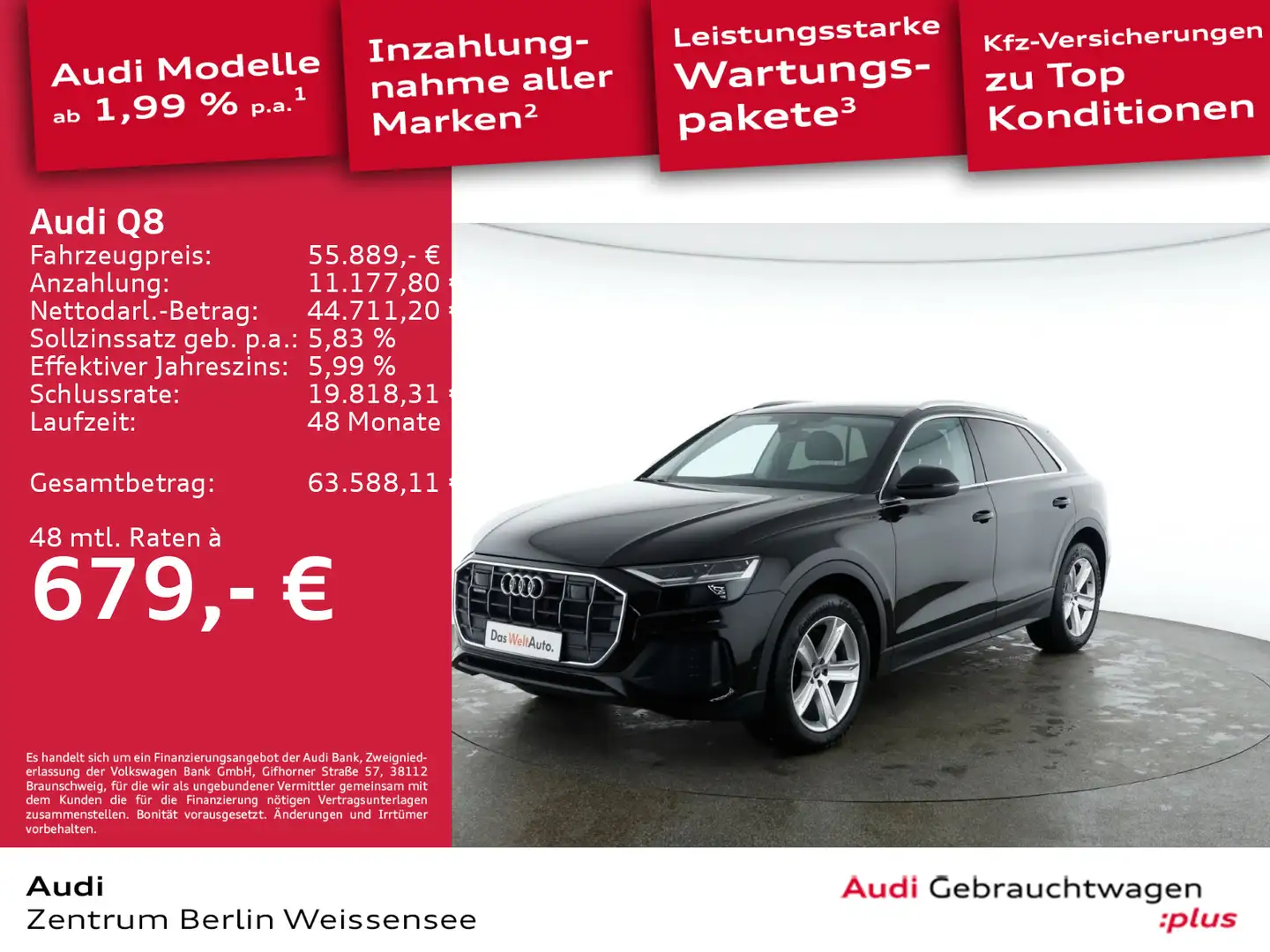 Audi Q8 45 TDI TIPT*QUA*LED*RFK*AHK*LUFT*NAVI*ACC*DAB Schwarz - 1