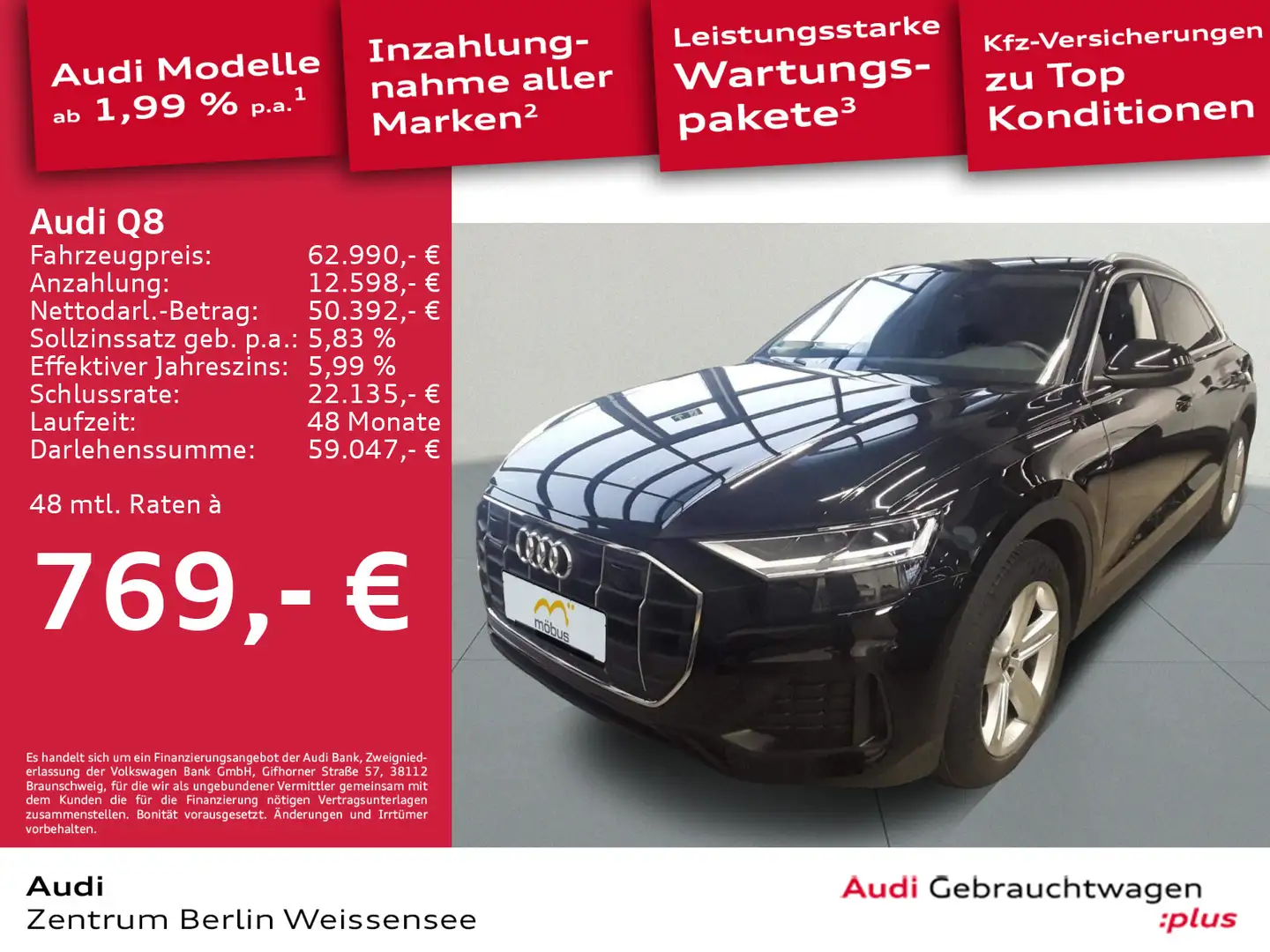 Audi Q8 45 TDI TIPT*QUA*LED*RFK*AHK*LUFT*NAVI*ACC*DAB Schwarz - 1