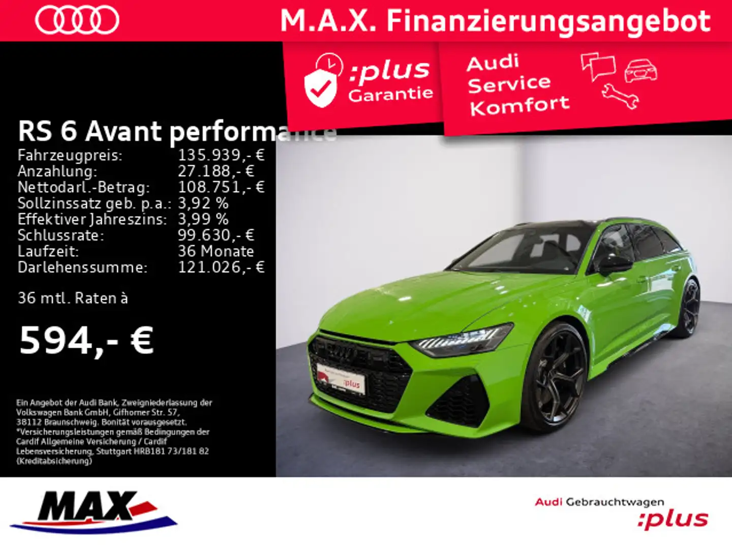 Audi RS6 RS 6 Avant PERFORMANCE HD-MATRIX+WABEN+PANO+AHK+ Grün - 1