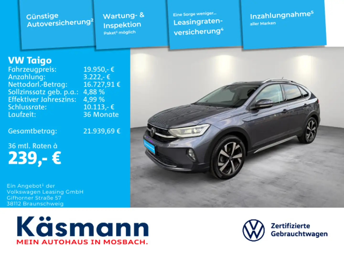 Volkswagen Taigo Style 1.0TSI DSG NAVI KAM MATRIC ACC SHZ Grigio - 1