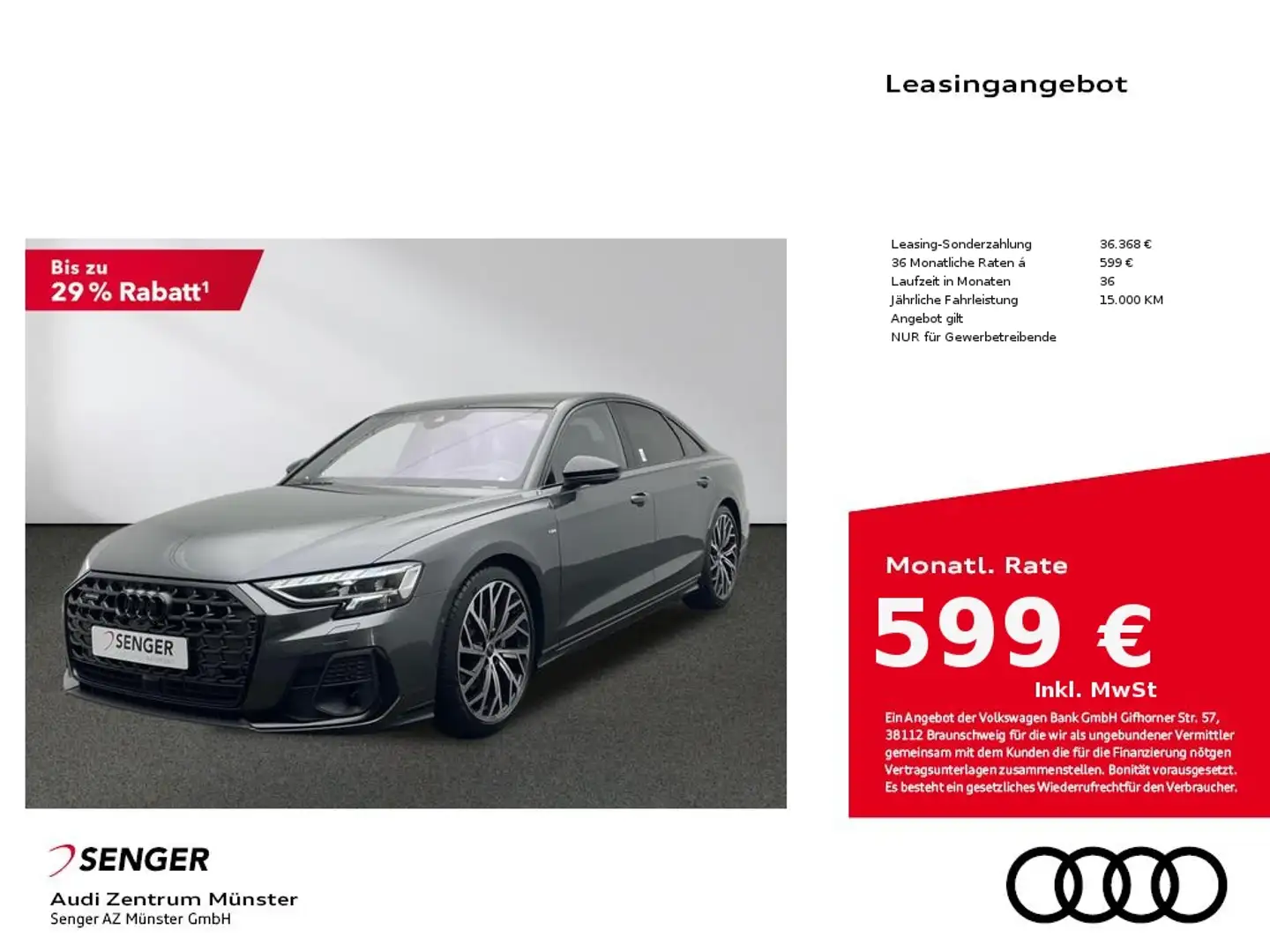 Audi A8 50 TDI quattro B&O Matrix Stdhz Massage Gris - 1
