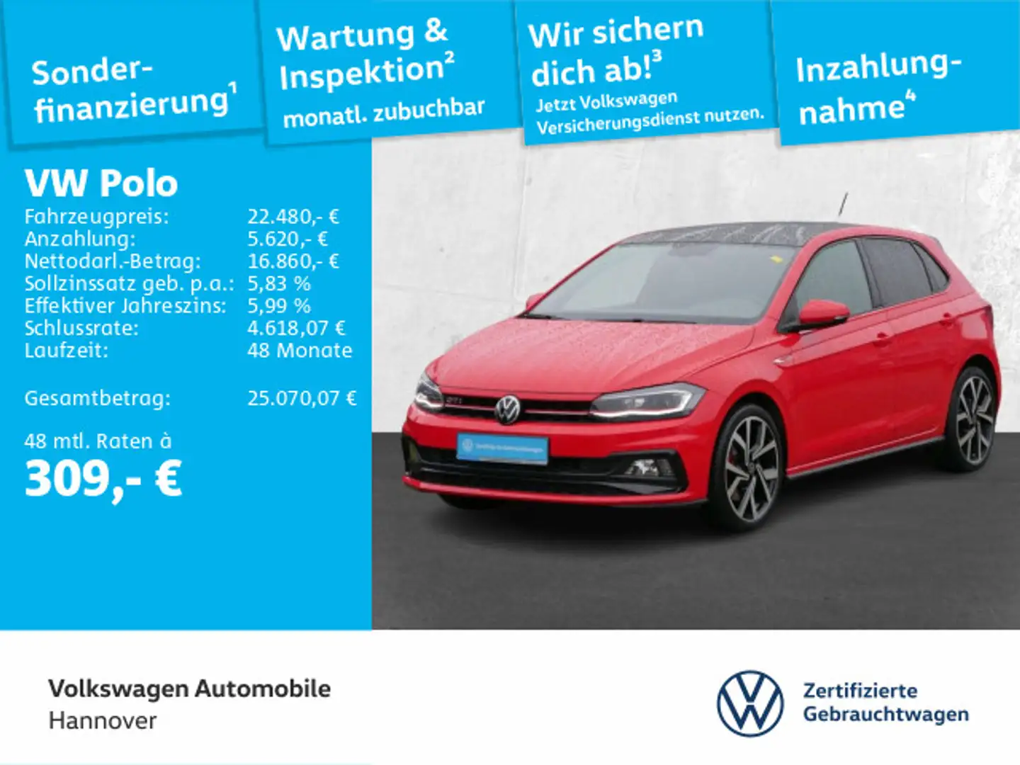 Volkswagen Polo 2.0 TSI GTI DSG Navi Pano LED DigCockpit AC Rot - 1