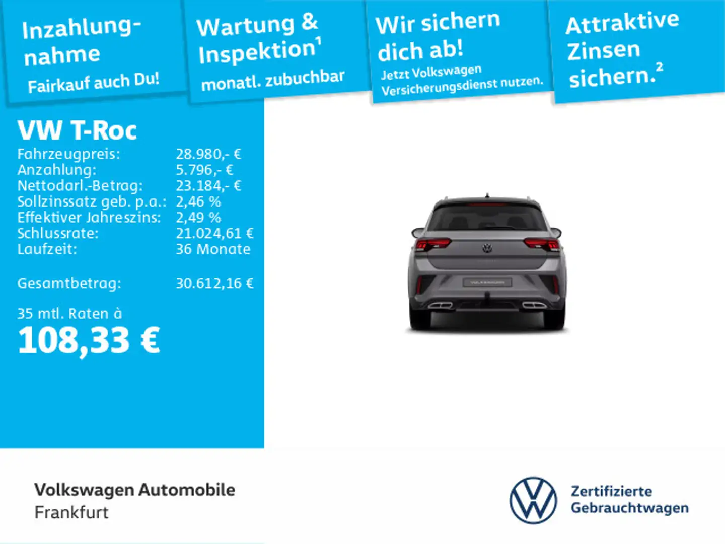 Volkswagen T-Roc T-ROC 1.5 TSI DSG R-Line Navi AHK Sprachbedienun Grau - 1