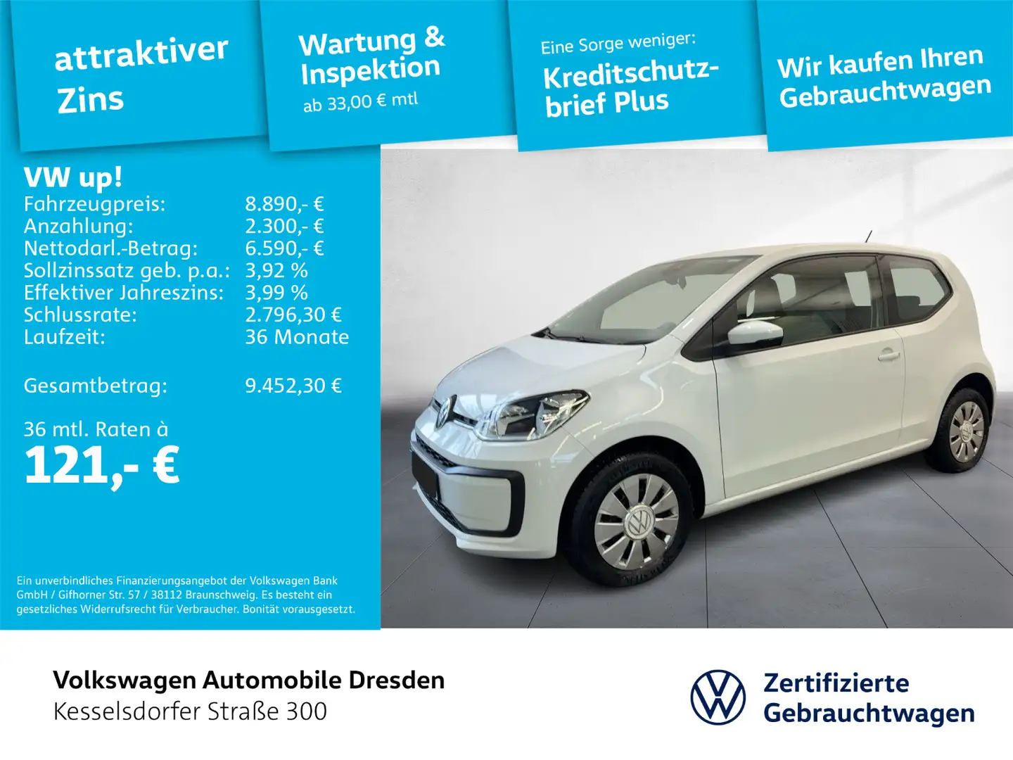 Volkswagen up! 1.0 CNG eco DAB Klima Weiß - 1