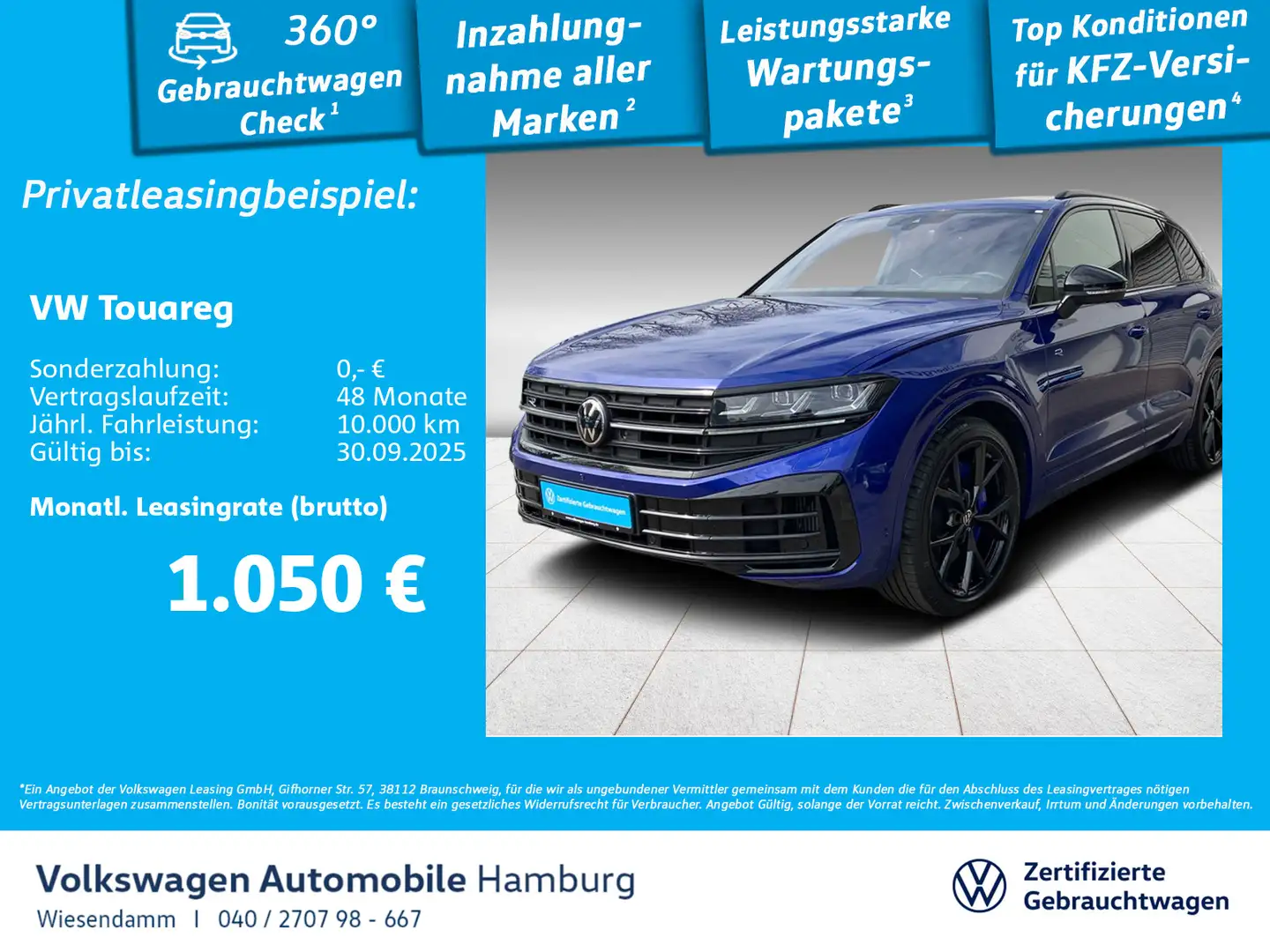 Volkswagen Touareg R 3.0 eHybrid 4M AHK/LM22"/PANO/HUD/ACC Blau - 1