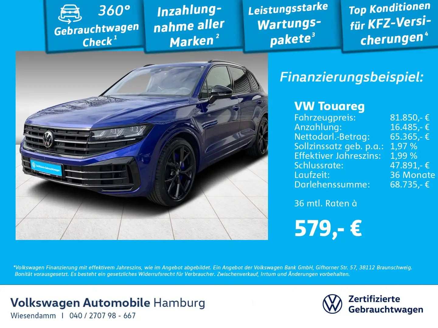 Volkswagen Touareg R 3.0 eHybrid 4M AHK/LM22"/PANO/HUD/ACC Blau - 1