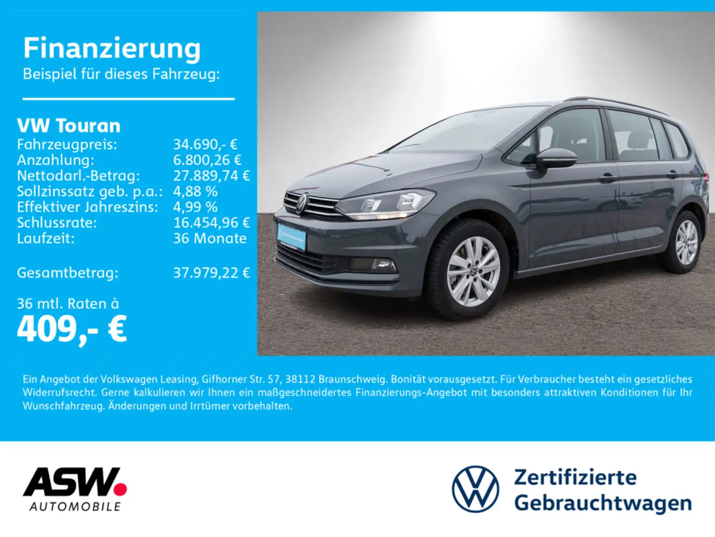 Volkswagen Touran Comfortline 1.5TSI Navi ACC PDC VC AHK 7S Grau - 1
