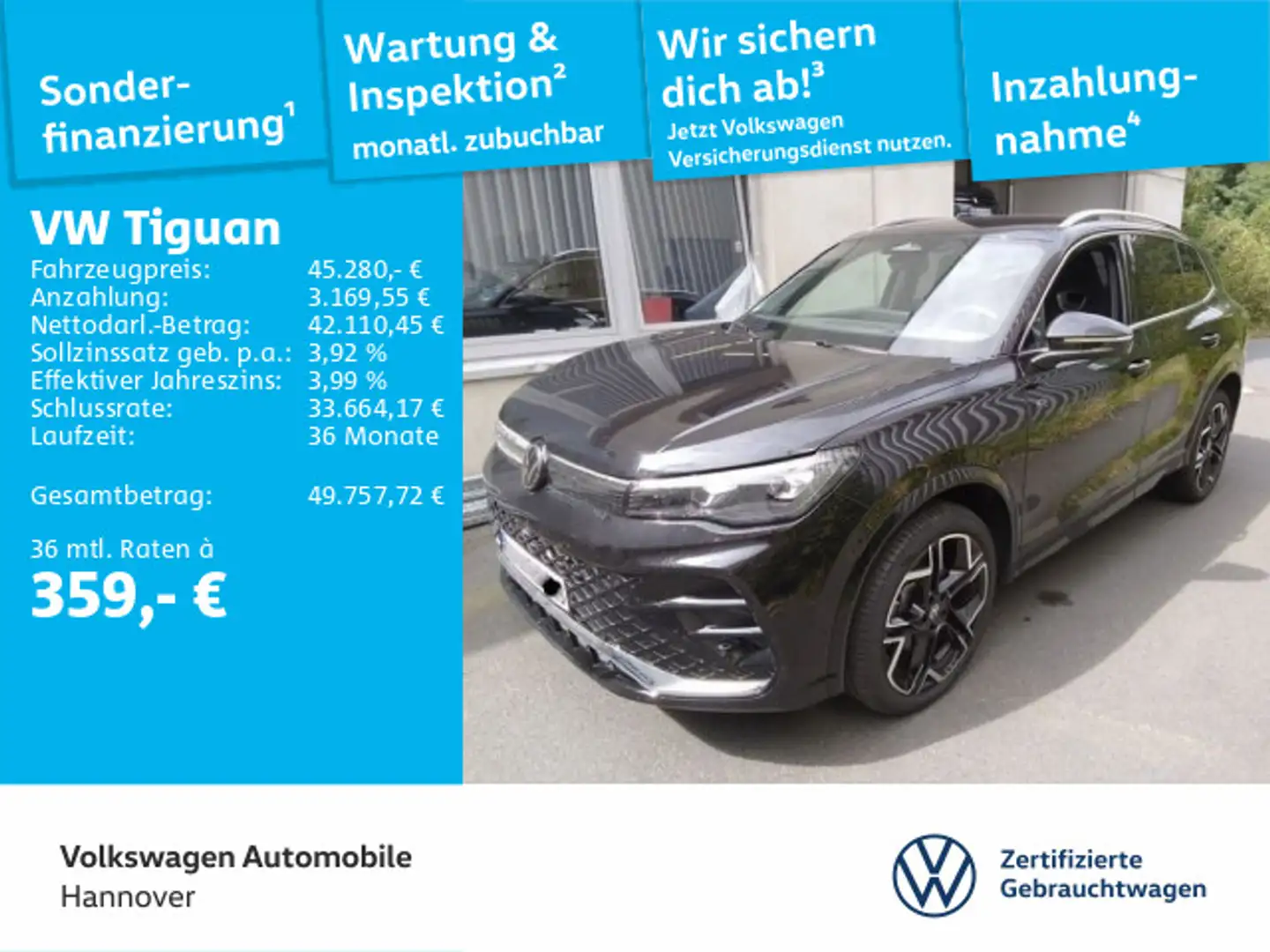 Volkswagen Tiguan 2.0 TDI DSG 4M R-Line Navi AHK LED DigCoc Schwarz - 1