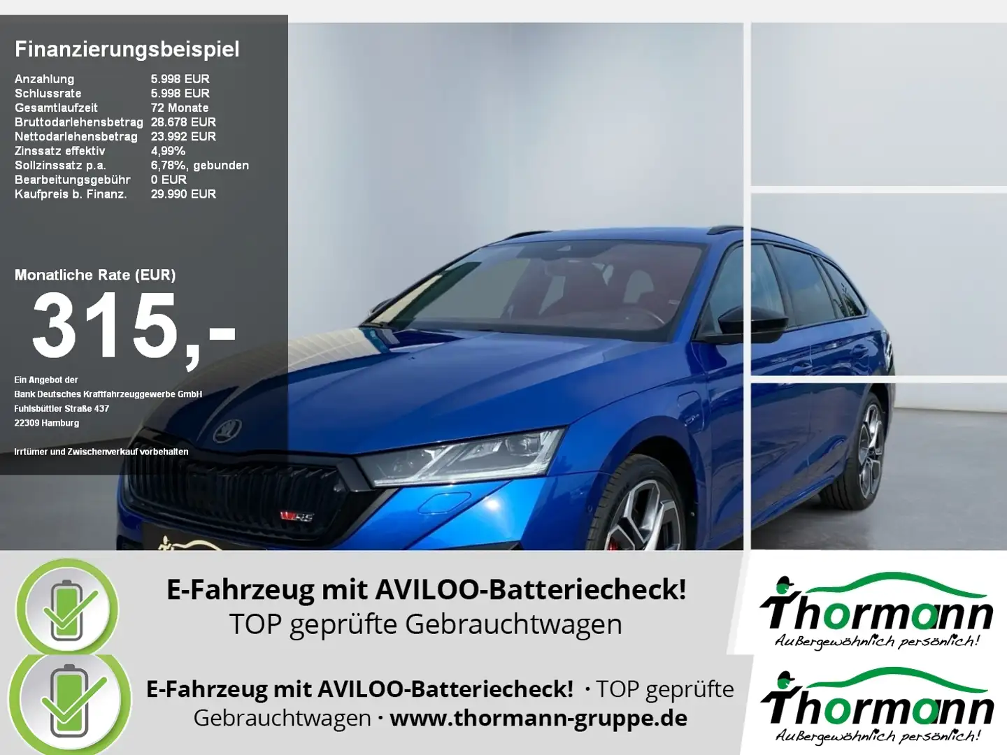Skoda Octavia RS iV Combi 1.4 TSI ACC PDC KAM 4xSHZ Blu/Azzurro - 1