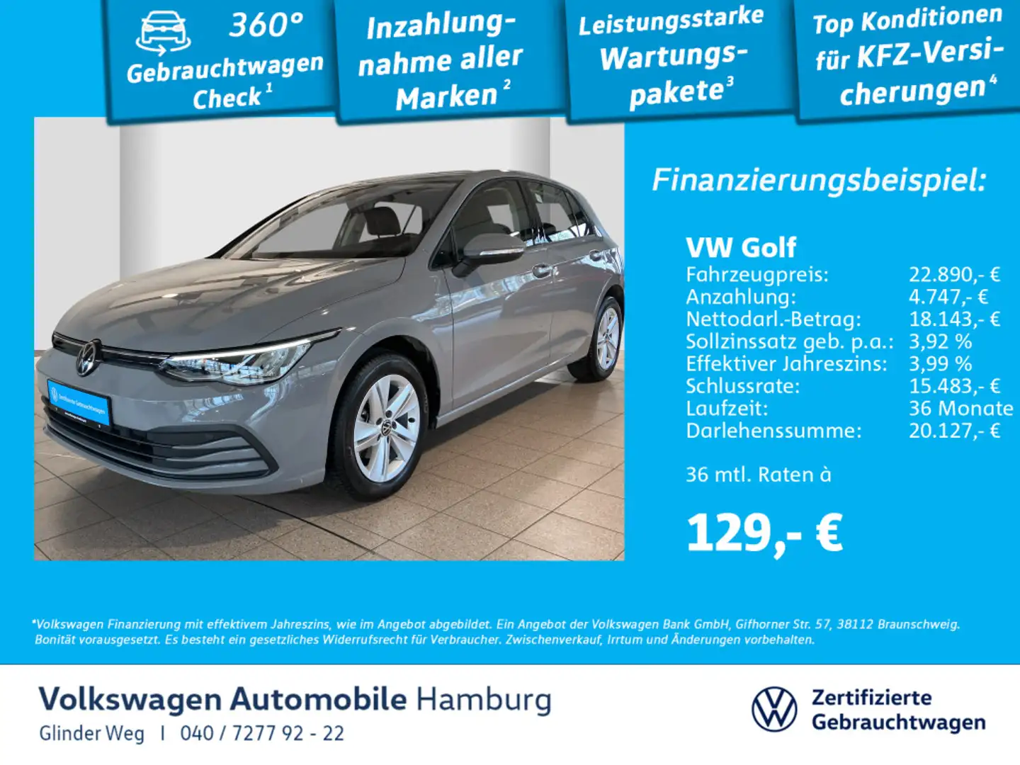 Volkswagen Golf VIII 1.0 eTSI DSG Life Ganzjahresreifen Nav Gris - 1
