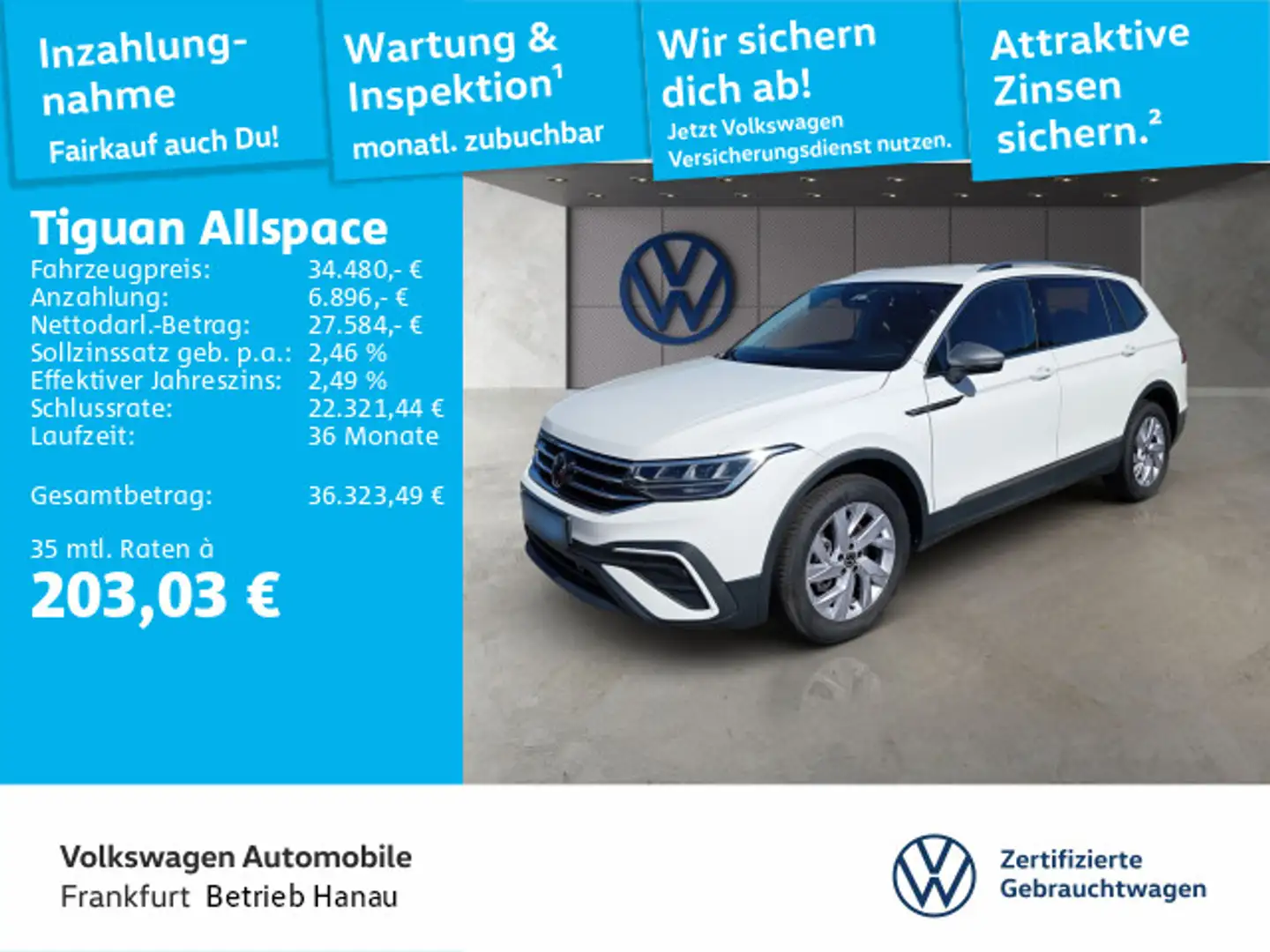 Volkswagen Tiguan Allspace 2.0 TDI DSG Life Navi AHK Rückfa Weiß - 1