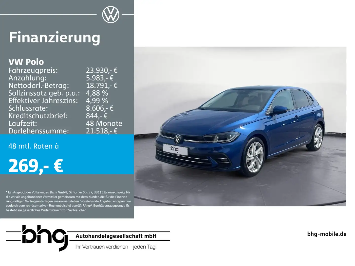 Volkswagen Polo 1.0 TSI OPF DSG Style Blau - 1