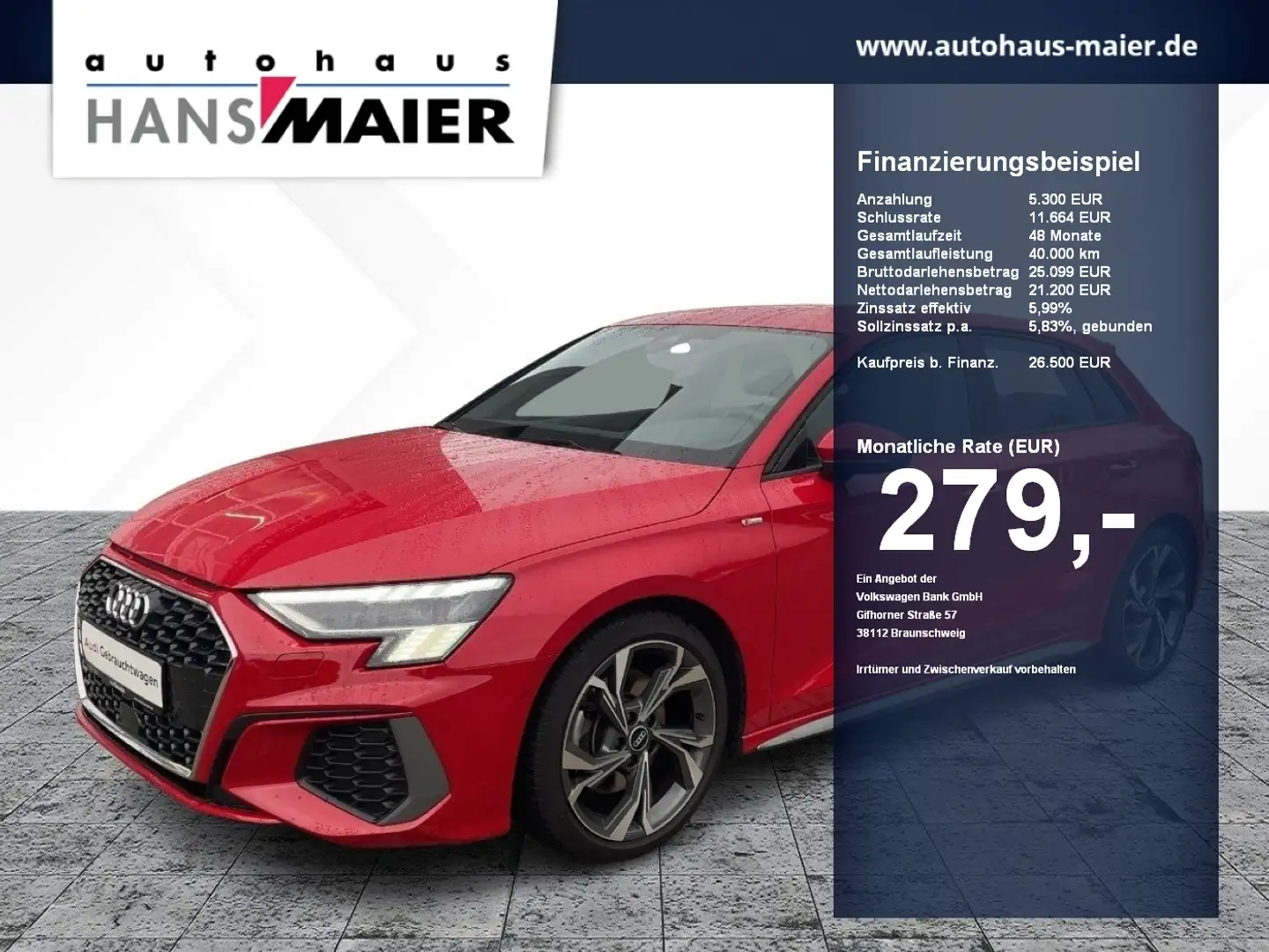 Audi A3 Sportback TFSI S line Stronic Navi ACC Matrix Rot - 1