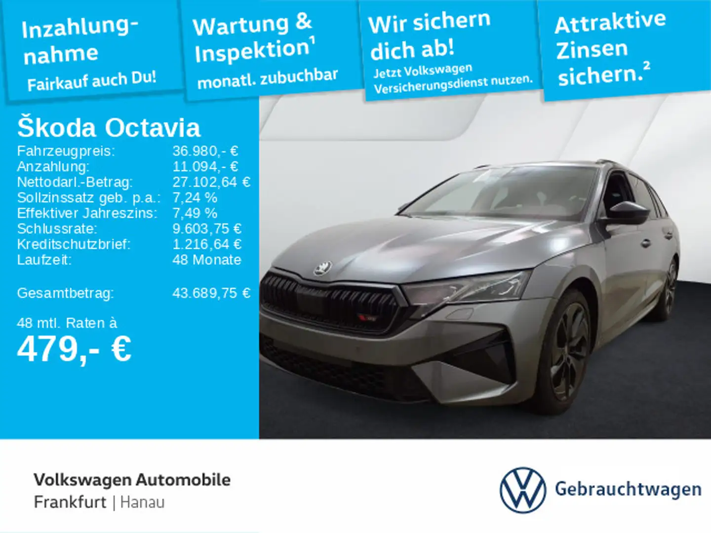 Skoda Octavia Combi 2.0 TSI DSG RS Navi FrontAssist Re Grau - 1