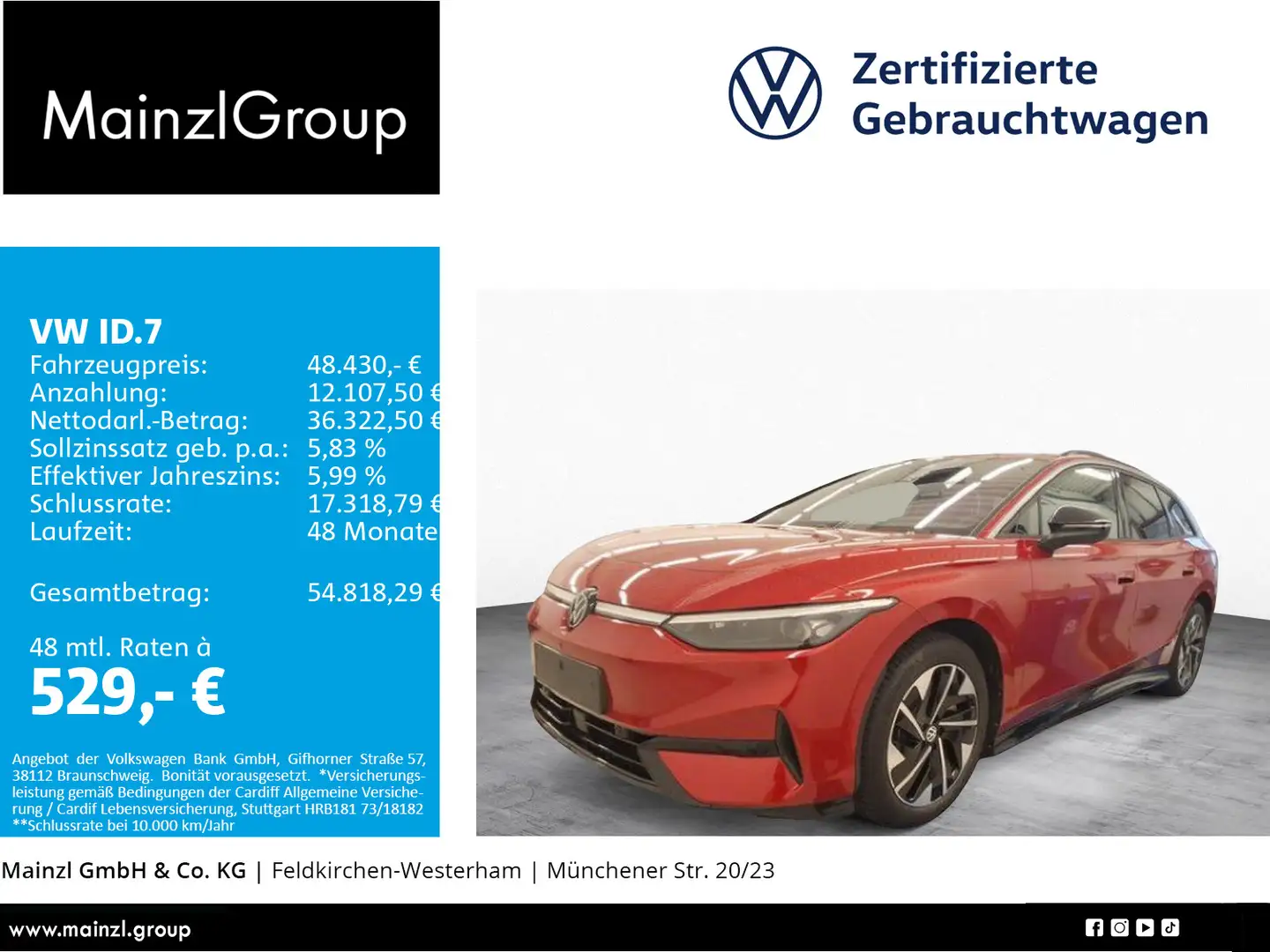 Volkswagen ID.7 Tourer Pro S 86kWh(91kWh) AHK WäPu 360° HUD Rot - 1