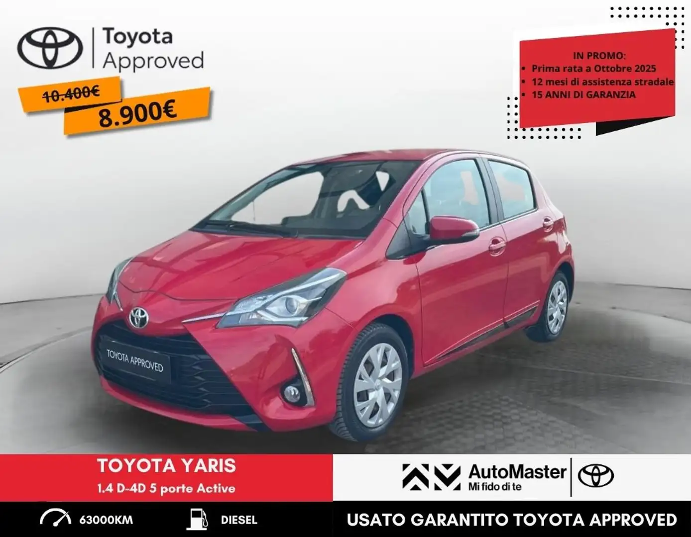 Toyota Yaris 1.4 D-4D 5 porte Active Rosso - 1