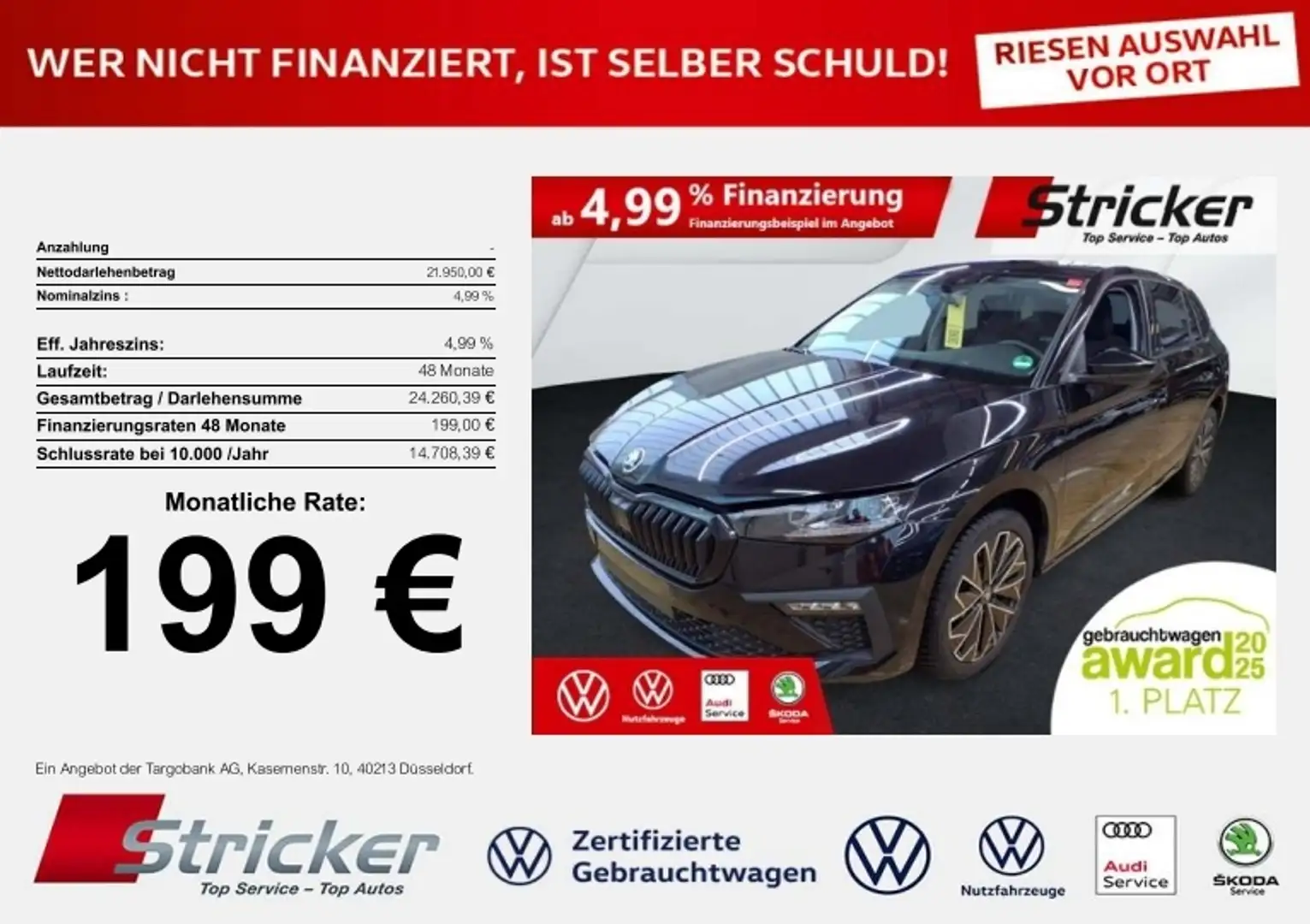 Skoda Scala Tour 1.0TSI DSG 199,-ohne Anzahlung Matrix Kamera Schwarz - 1
