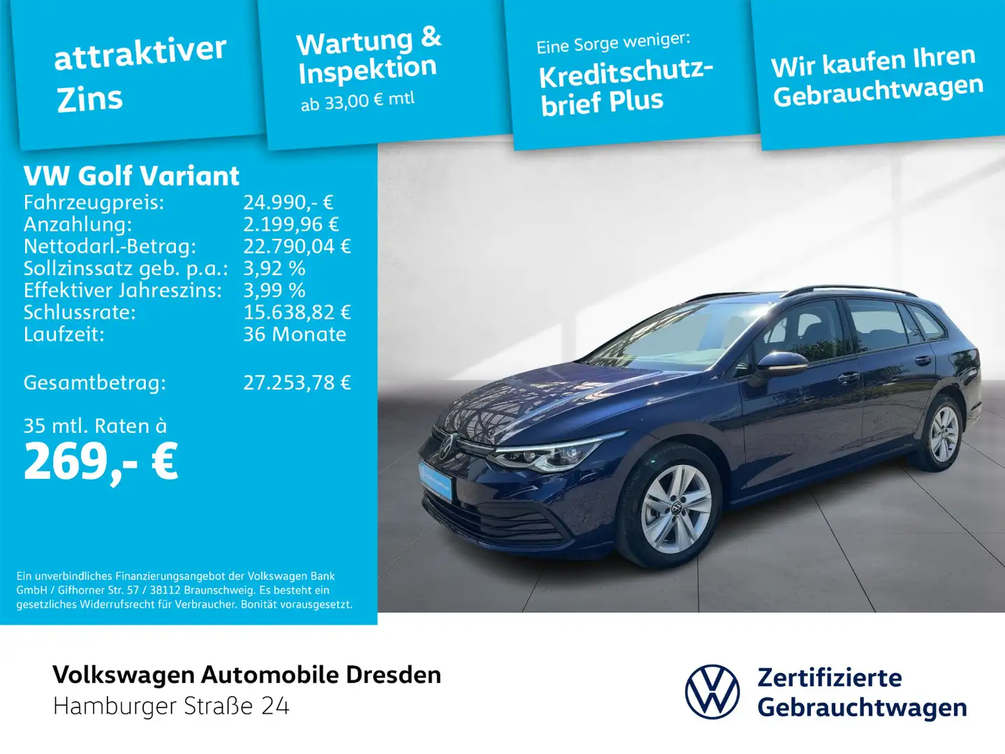 Volkswagen Golf Variant Golf VIII Variant Life 1.5 eTSI DSG APP TRAVEL Blau - 1