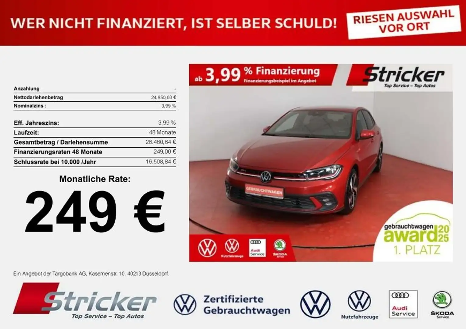 Volkswagen Polo GTI 2.0TSI DSG 237,-ohne Anzahlung ACC App-Connec Rot - 1