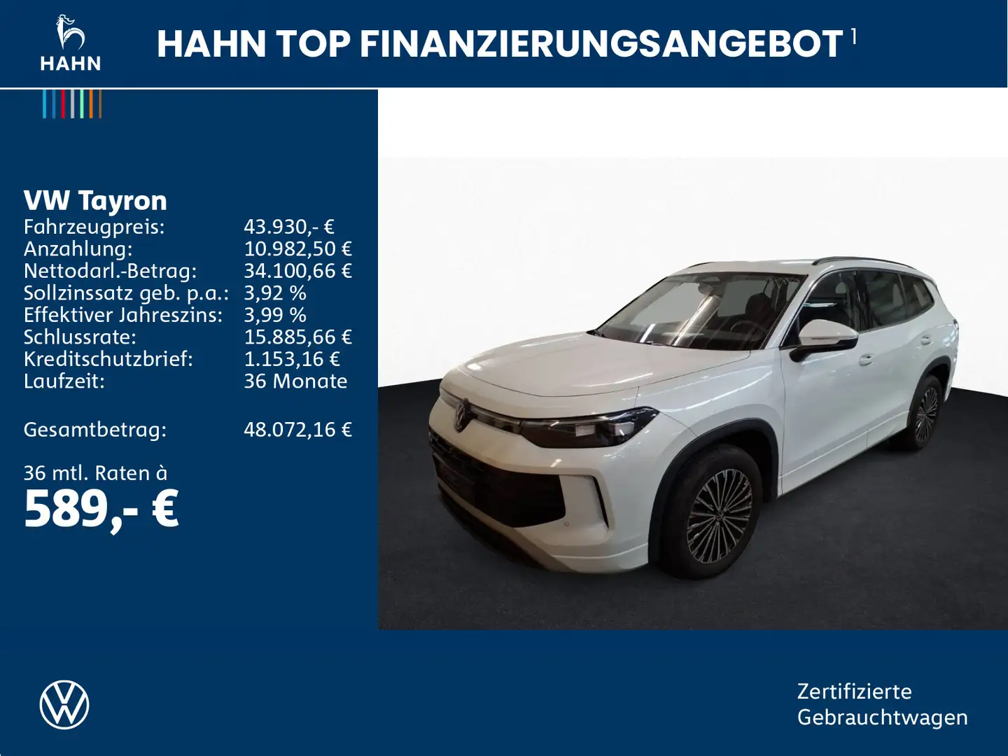Volkswagen Tayron 2.0TDI DSG 4Mo Life 7-Sitze 360° AHK Navi Weiß - 2