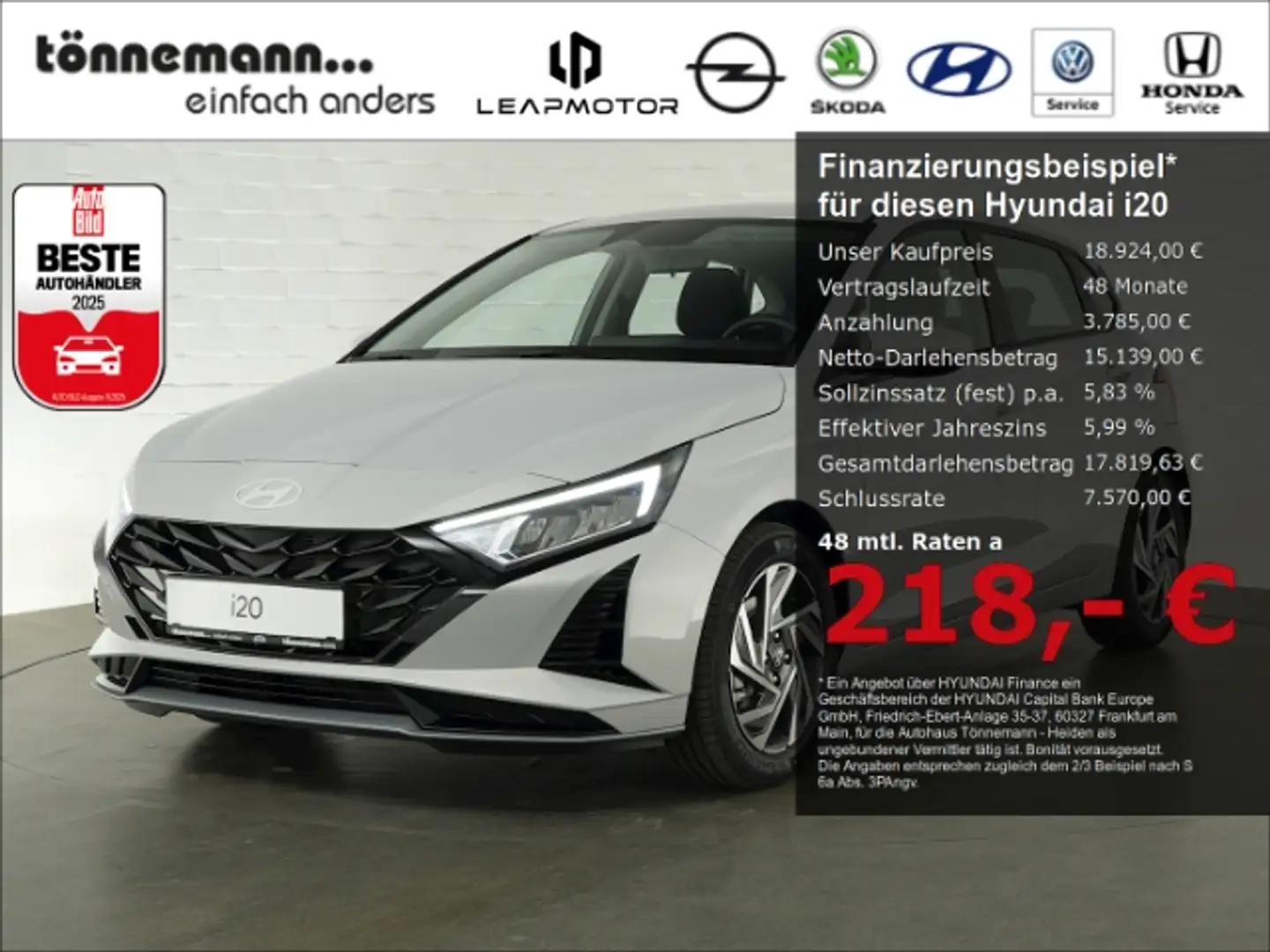 Hyundai i20 FACELIFT T-GDI TREND+VOLL LED+NAVI+RÜCKFAHRKAMERA+ Grijs - 1