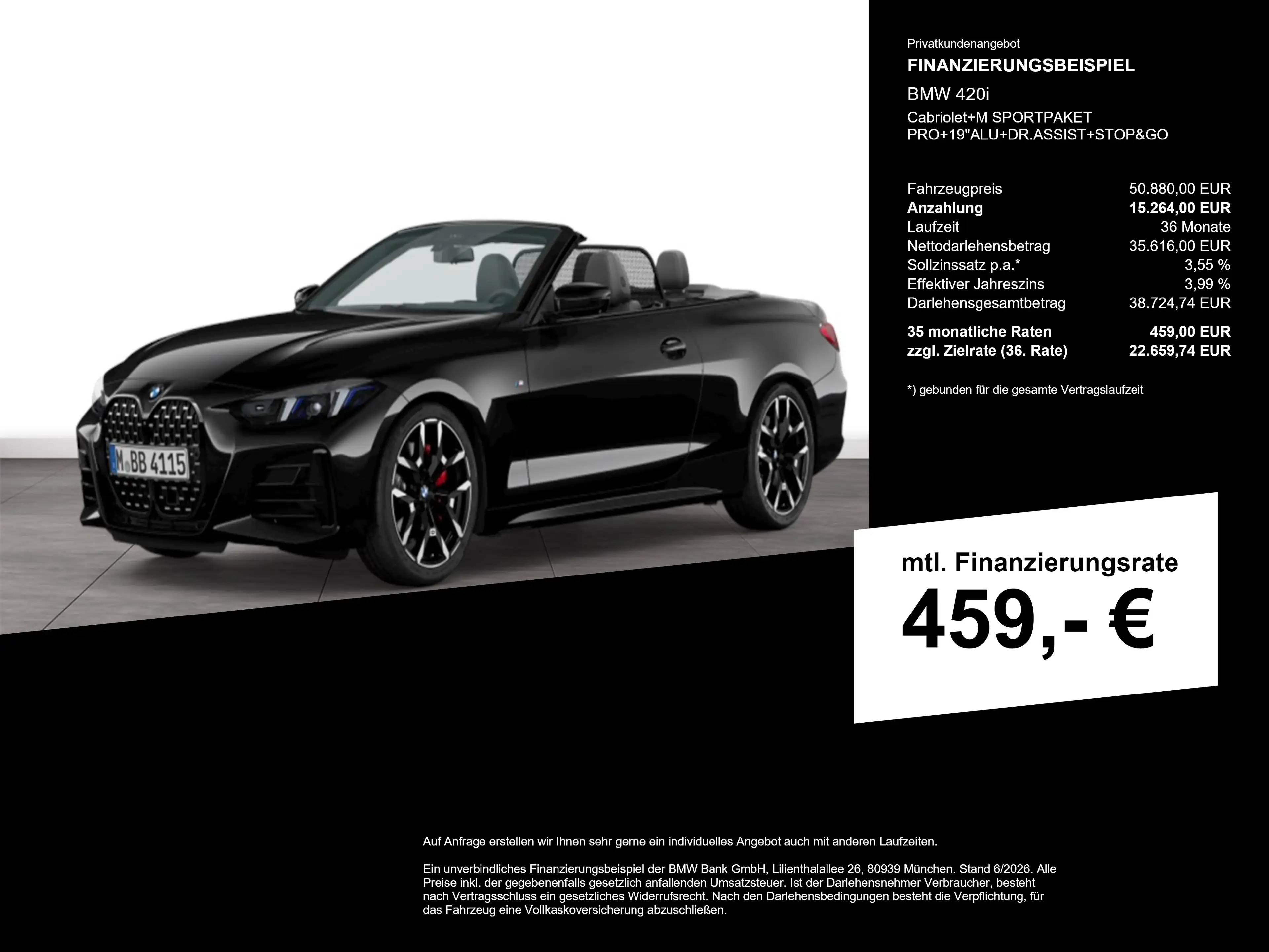 BMW 420 i Cabriolet+M SPORTPAKET PRO+19"ALU+DR.ASSIST+STOP — photo 2