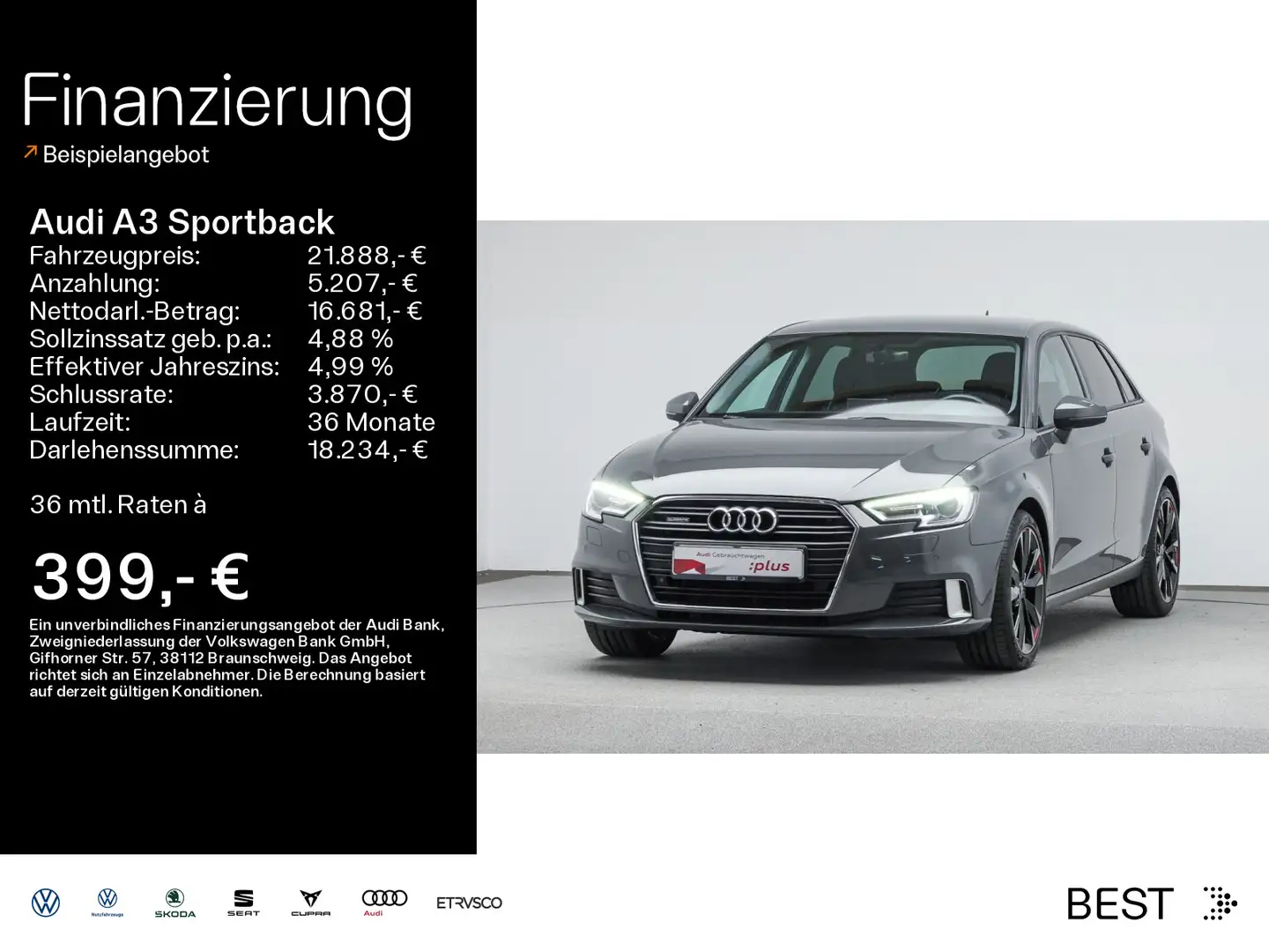 Audi A3 Sport 2.0 TFSI qu. AHK*Navi*PDC*SHZ Grijs - 1