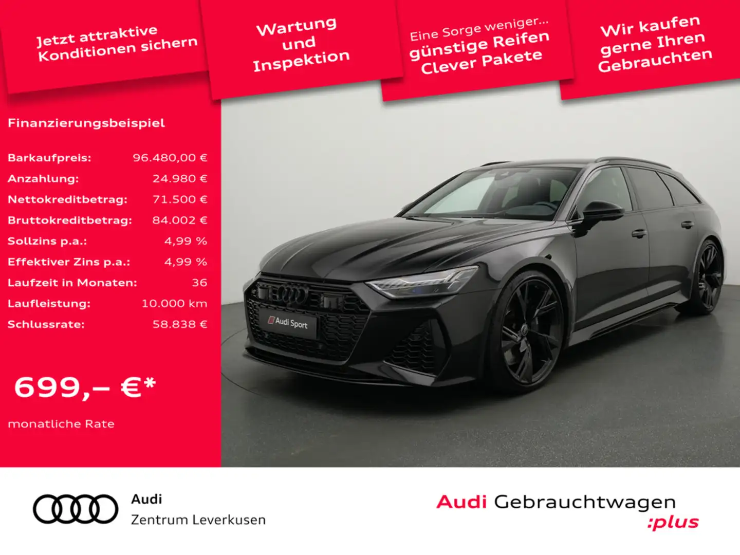 Audi RS6 STANDHZ LASER LUFT B&O AHK LEDER RAUTE PA Schwarz - 1