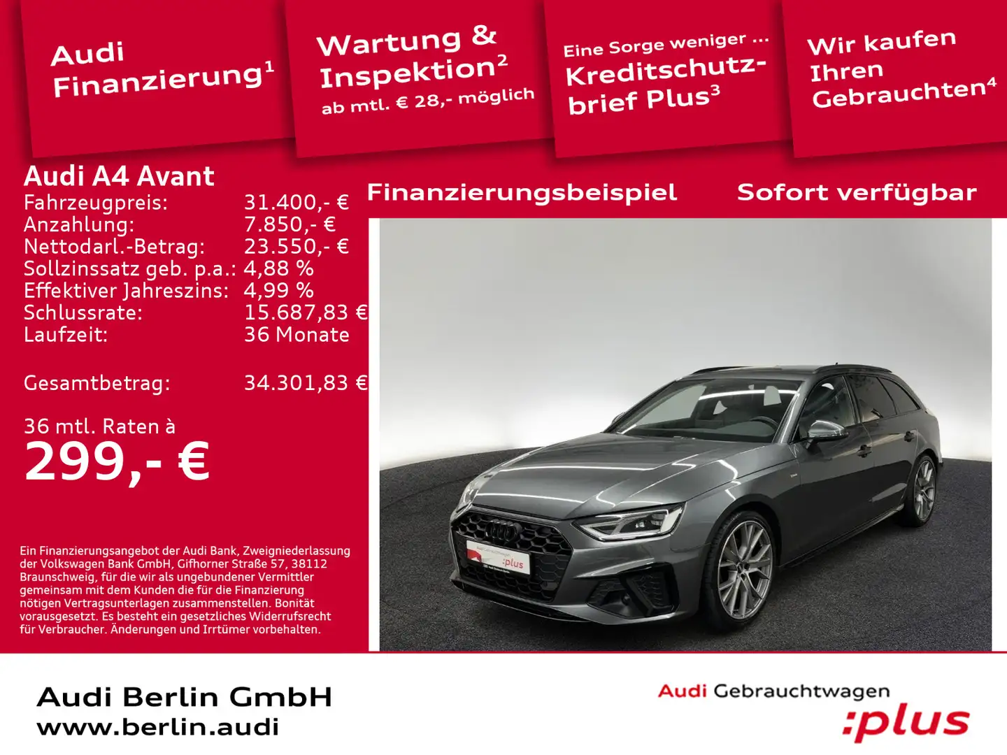 Audi A4 S line 35 TDI S tr. LED NAVI DAB PDC Grau - 1