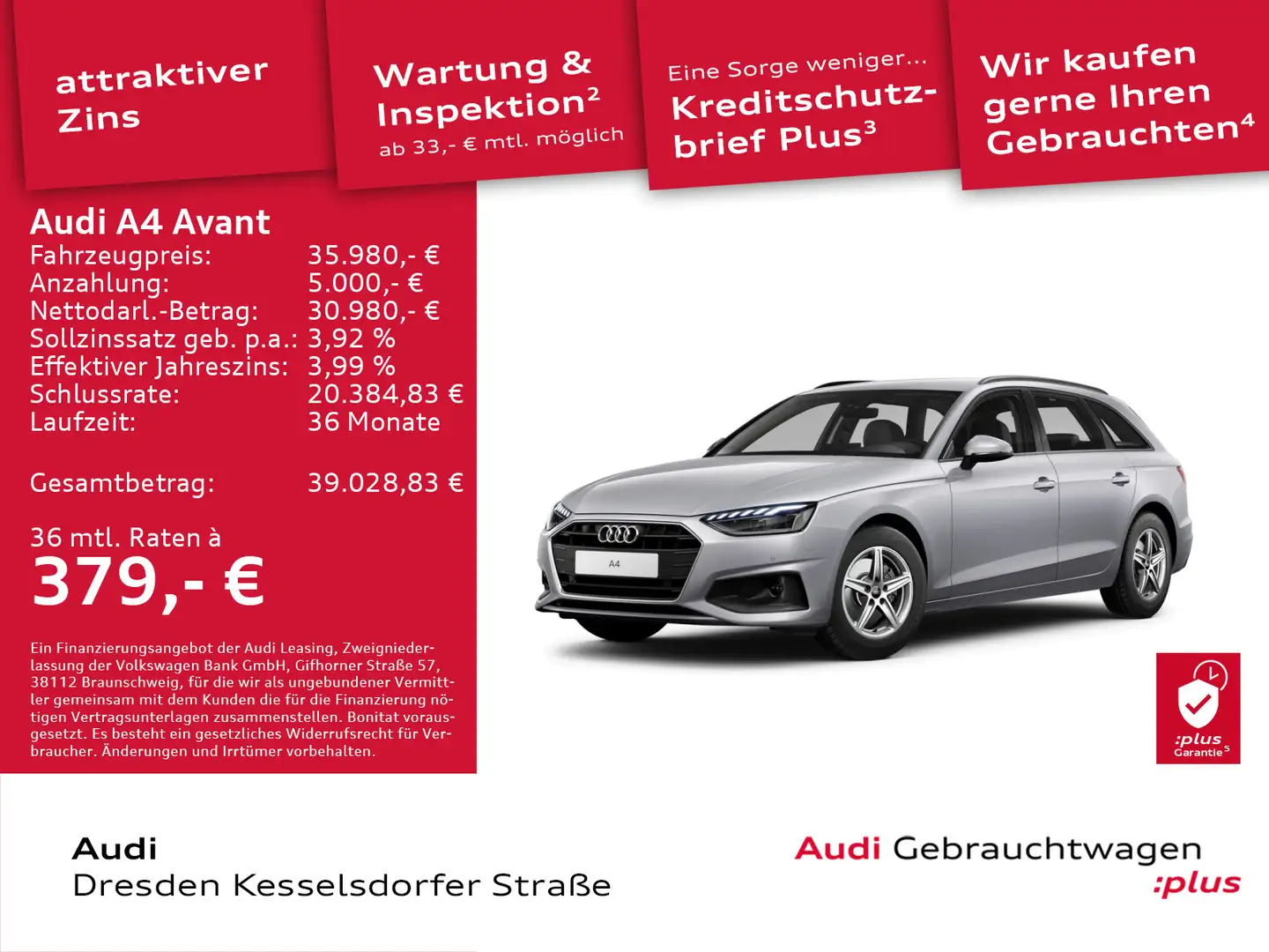 Audi A4 30 TDI 100(136) kW(PS) S tronic Silber - 1