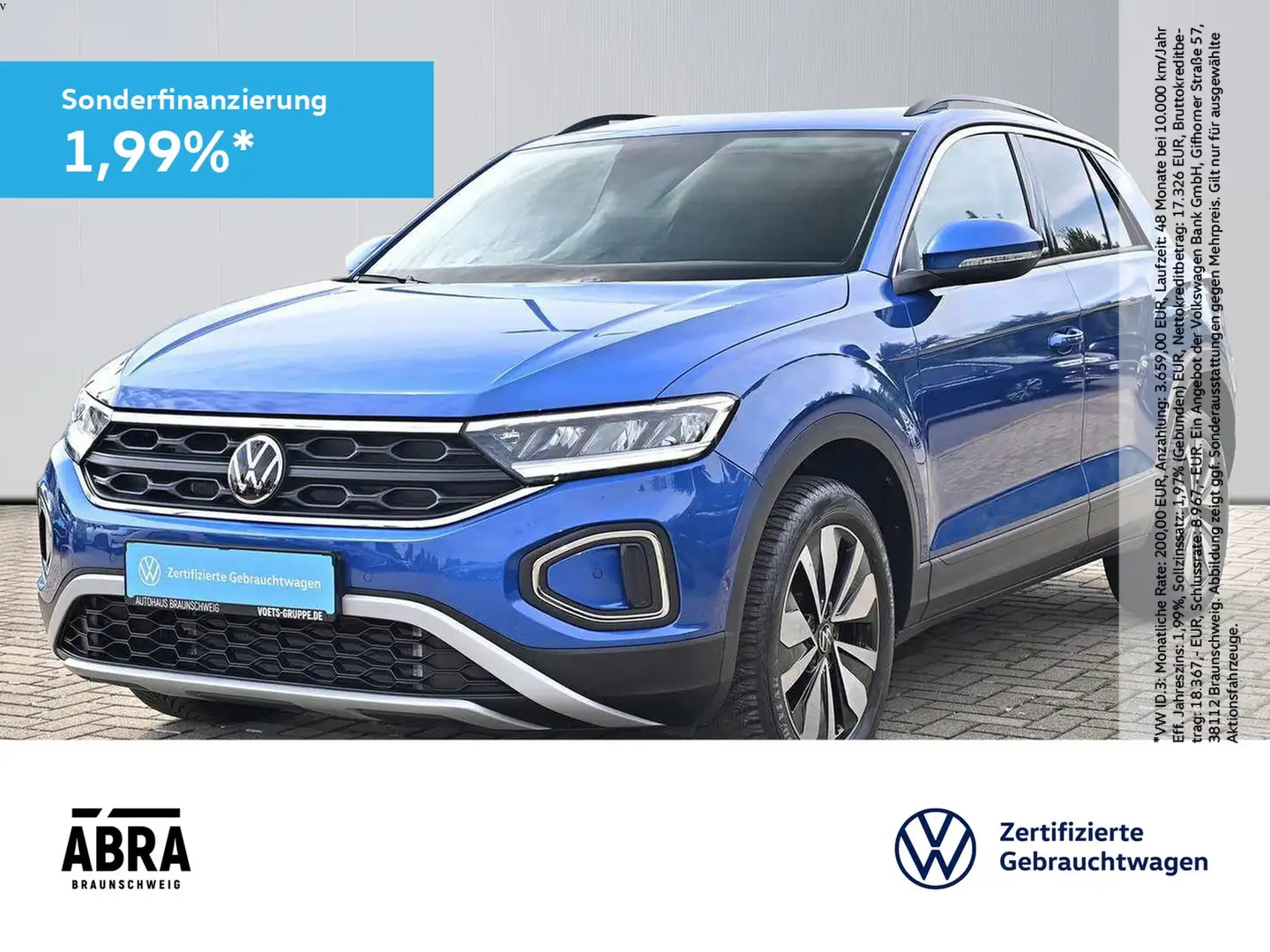 Volkswagen T-Roc 1.0 TSI Move LED+PDC+ACC+NAVI+SHZ Blau - 1