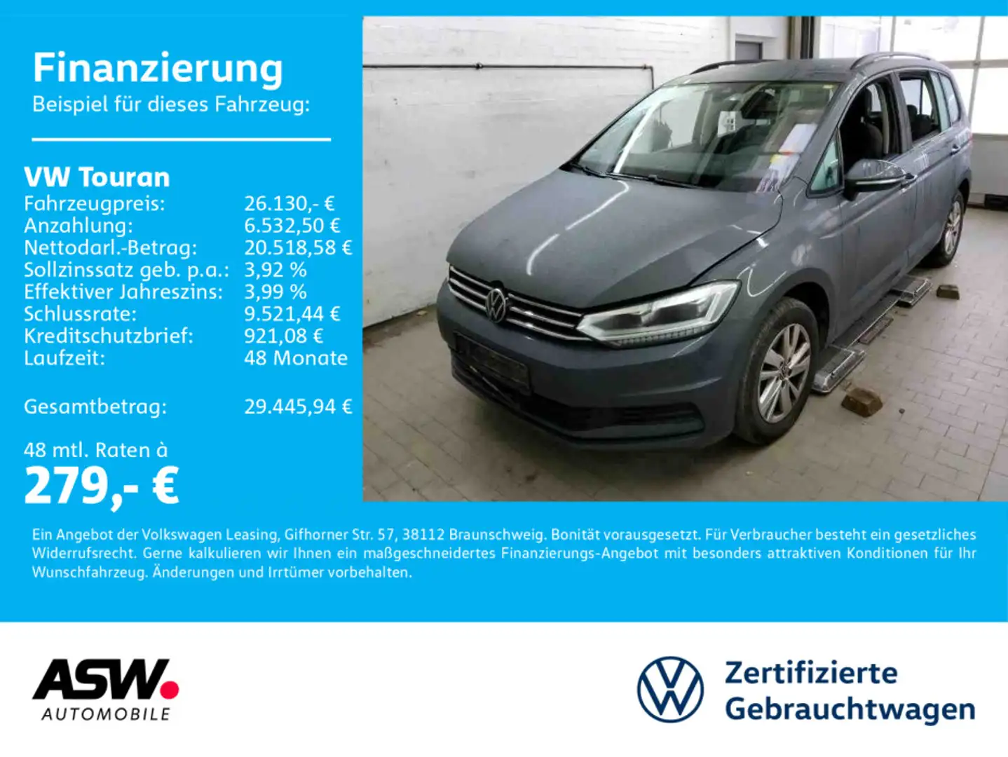 Volkswagen Touran Comfortline 2.0TDI LED Navi Stdhz 7-S AHK Grau - 1