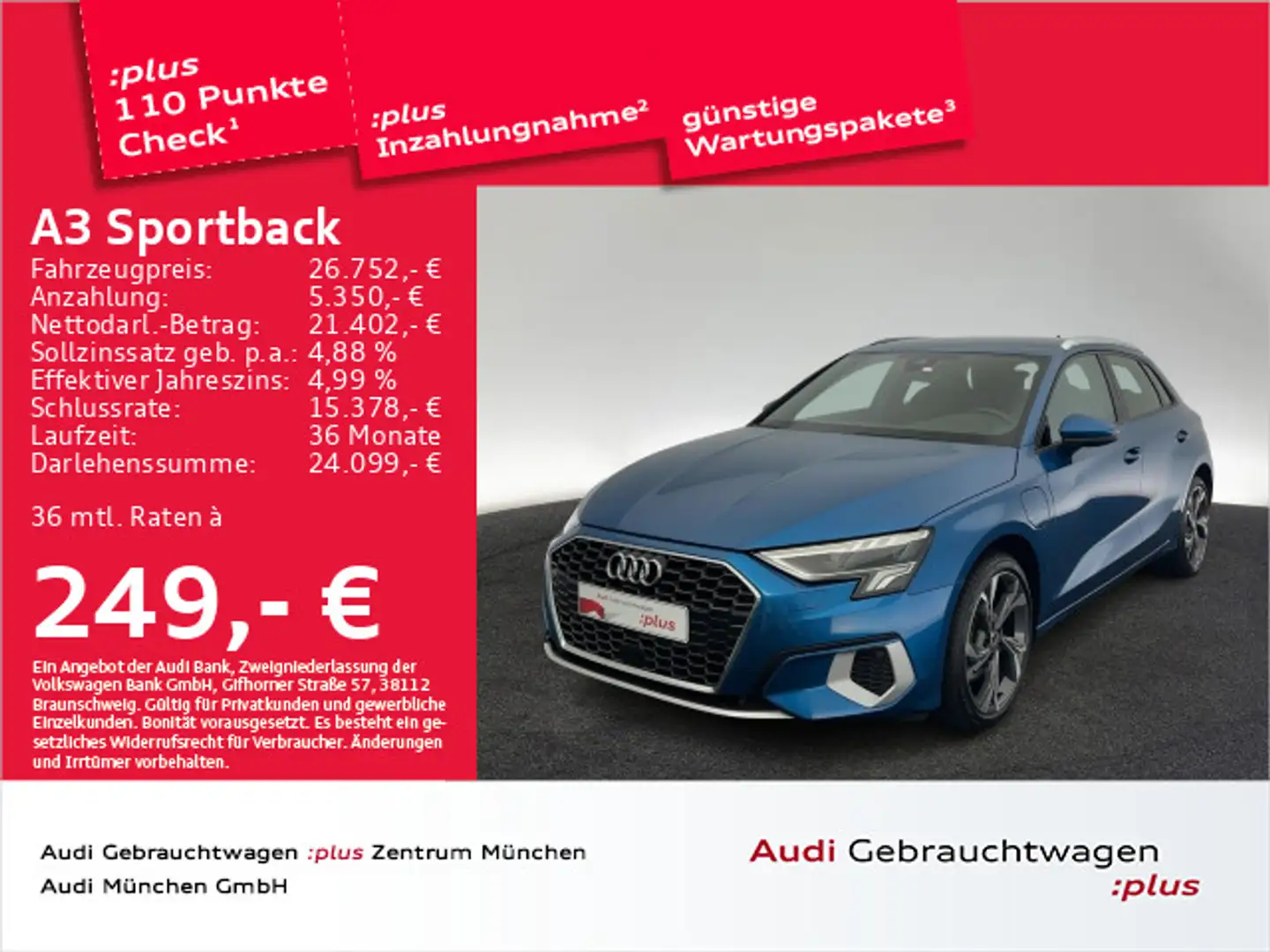 Audi A3 40 TFSI e S tronic advanced S line Blau - 1