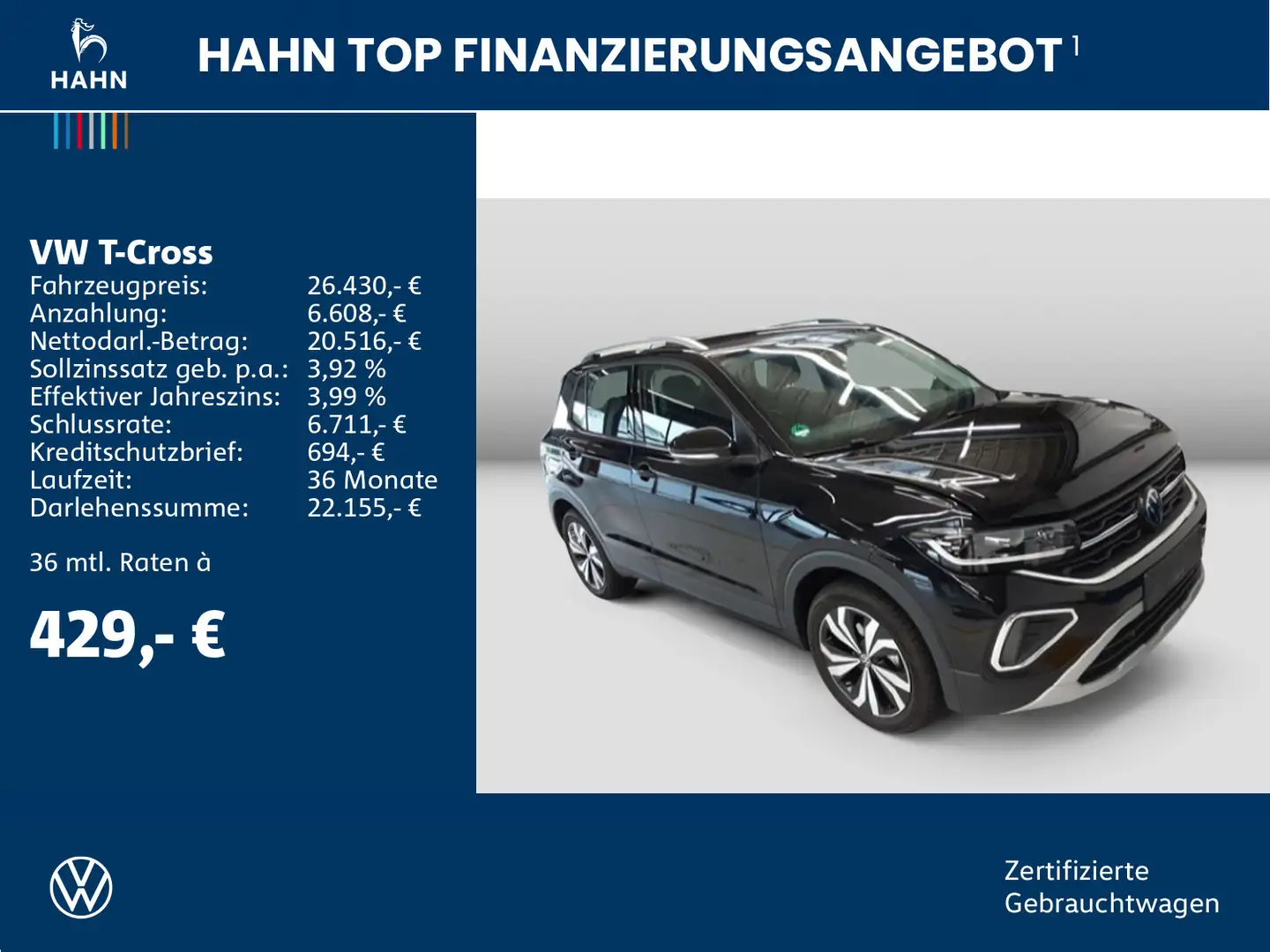 Volkswagen T-Cross 1.0TSI DSG Style ACC Matrix Navi Sitzh Schwarz - 2