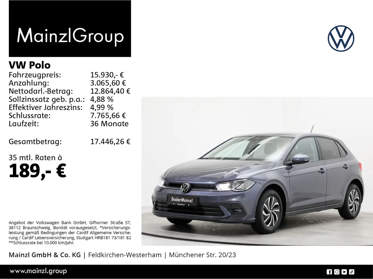 Volkswagen Polo 1.0 TSI Life LED Carplay SHZ Virtual ACC Grau - 1