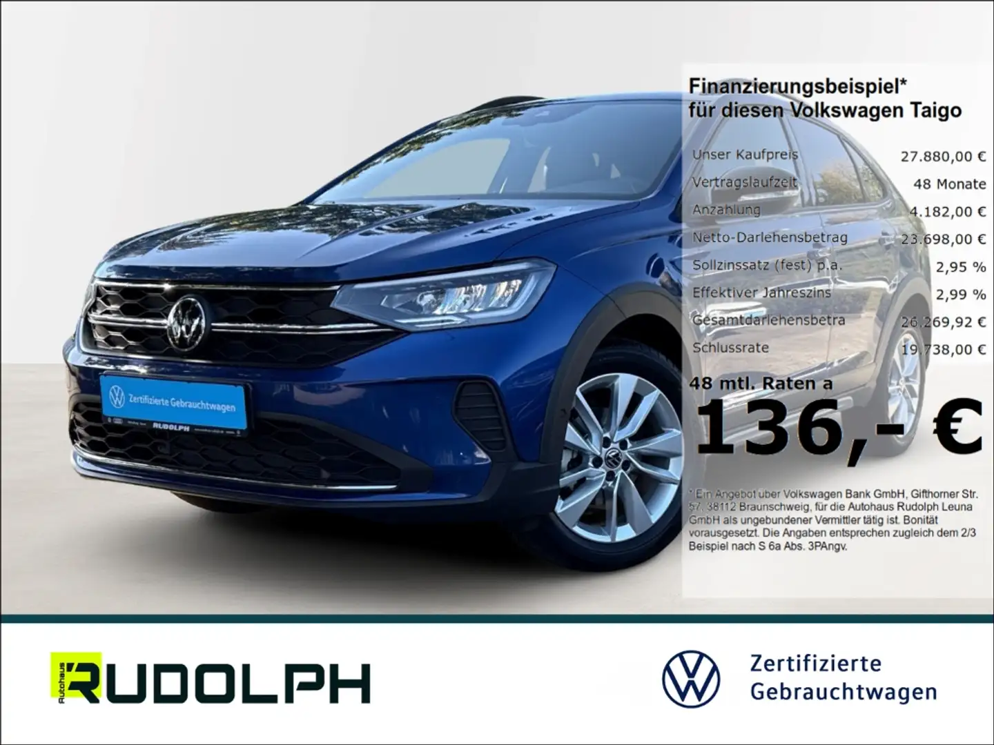 Volkswagen Taigo Goal 1.5 TSI DSG LED ACC Navi AHK SHZ Fernlichtass Bleu - 1