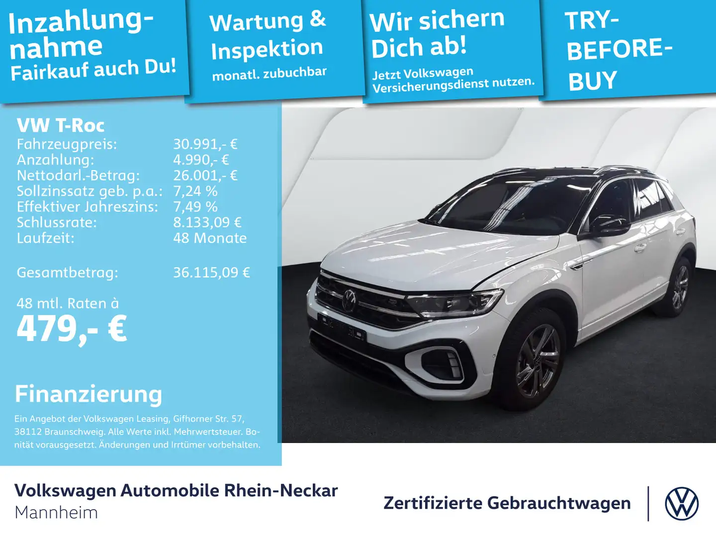 Volkswagen T-Roc 1.5 TSI R-Line DSG AHK Navi Kamera uvm Weiß - 1