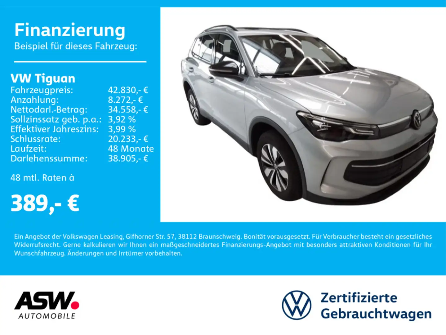 Volkswagen Tiguan Life Goal 1,5 eTSI DSG LED NAVI AHK PANO Silber - 1