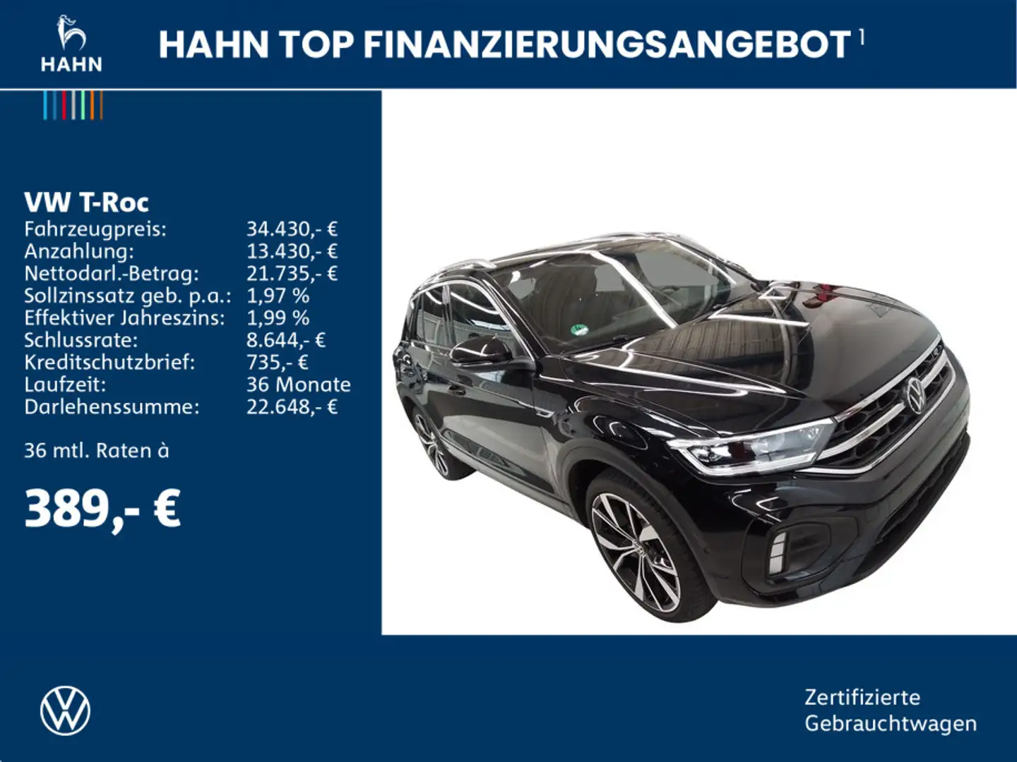 Volkswagen T-Roc 2.0TDI DSG R-Line LED AHK Navi ACC CAM APP Schwarz - 2