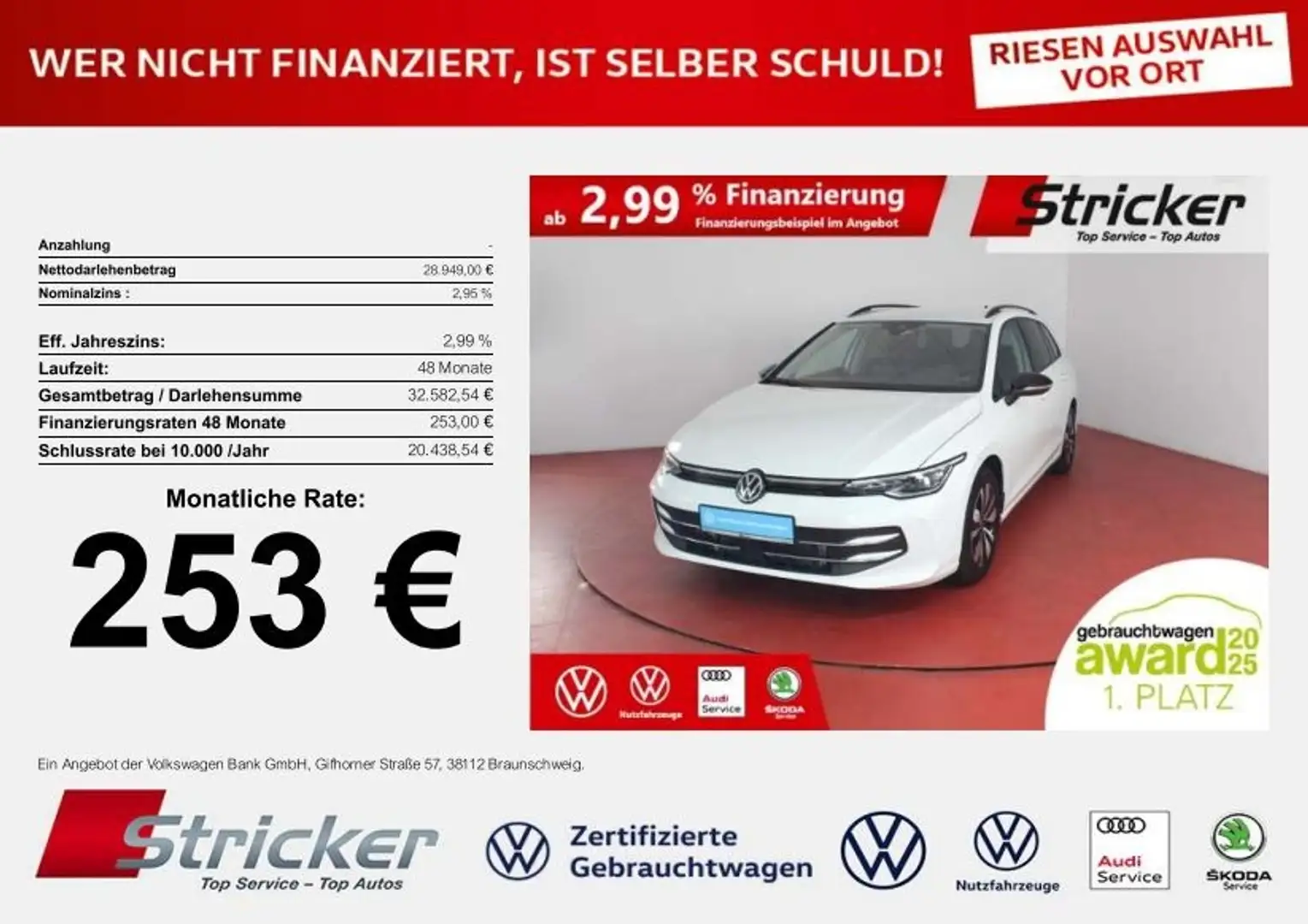 Volkswagen Golf Variant Variant GOAL 2.0TDI 253,-ohne Anzahlung DSG Navi Weiß - 1