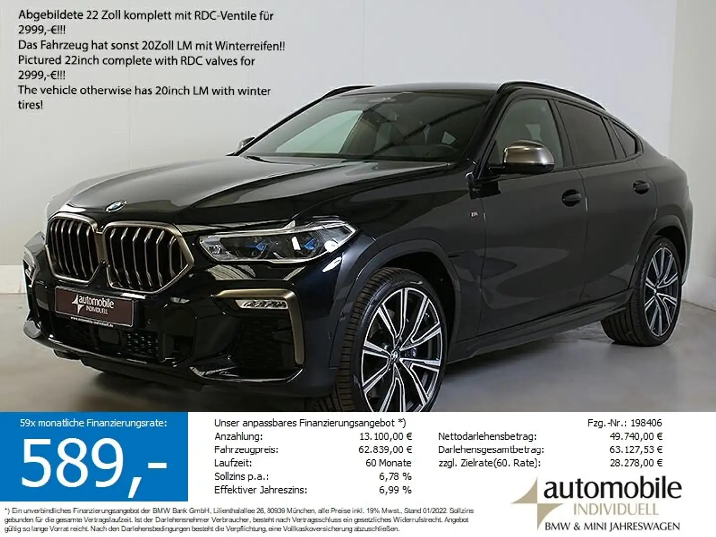 BMW X6 M 50d AHK Laser ACC HuD DAB Standheizung Hifi Noir - 1