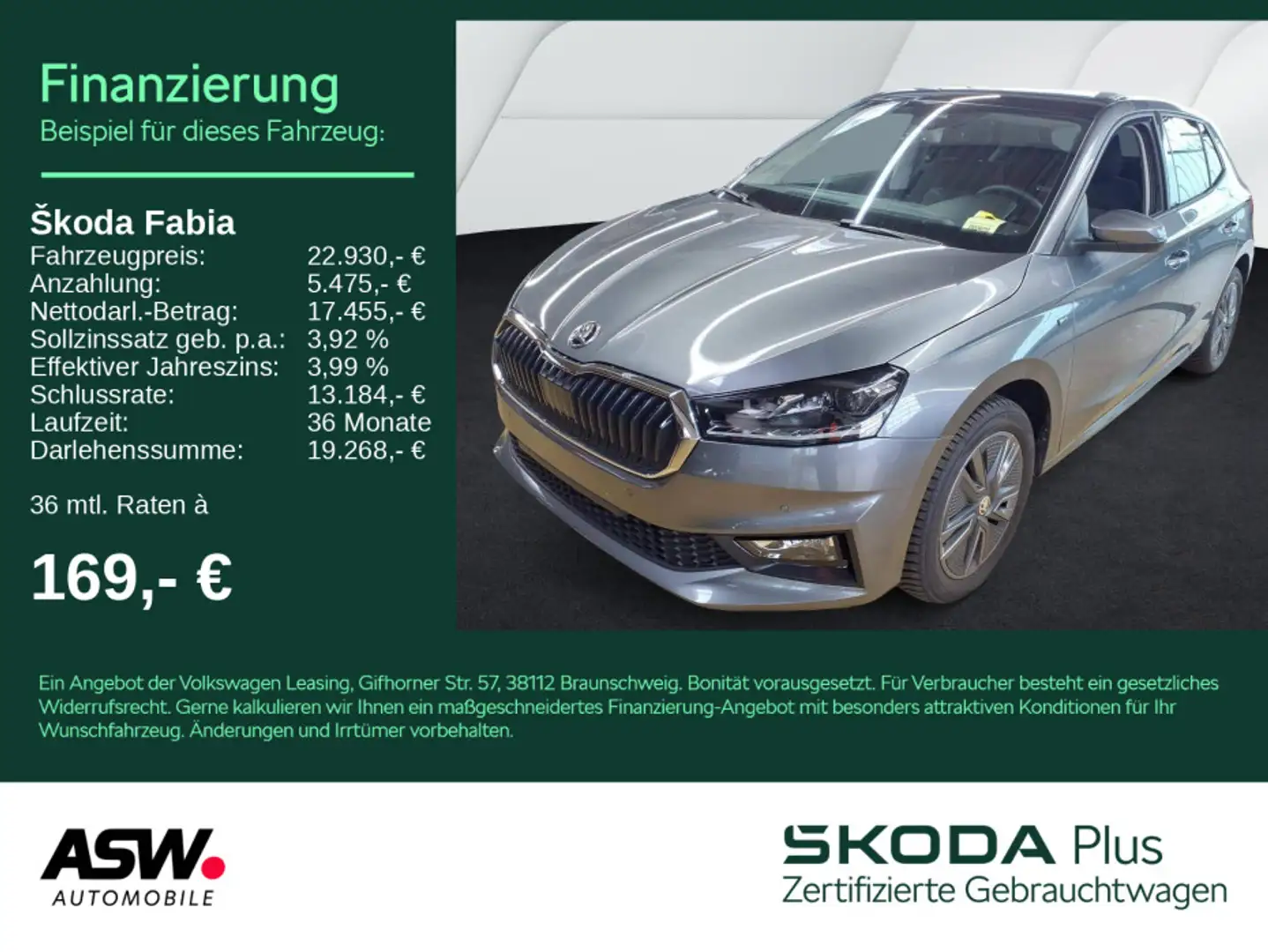 Skoda Fabia Selection 1.0TSI DSG LED Navi PANO RFK VC Grau - 1