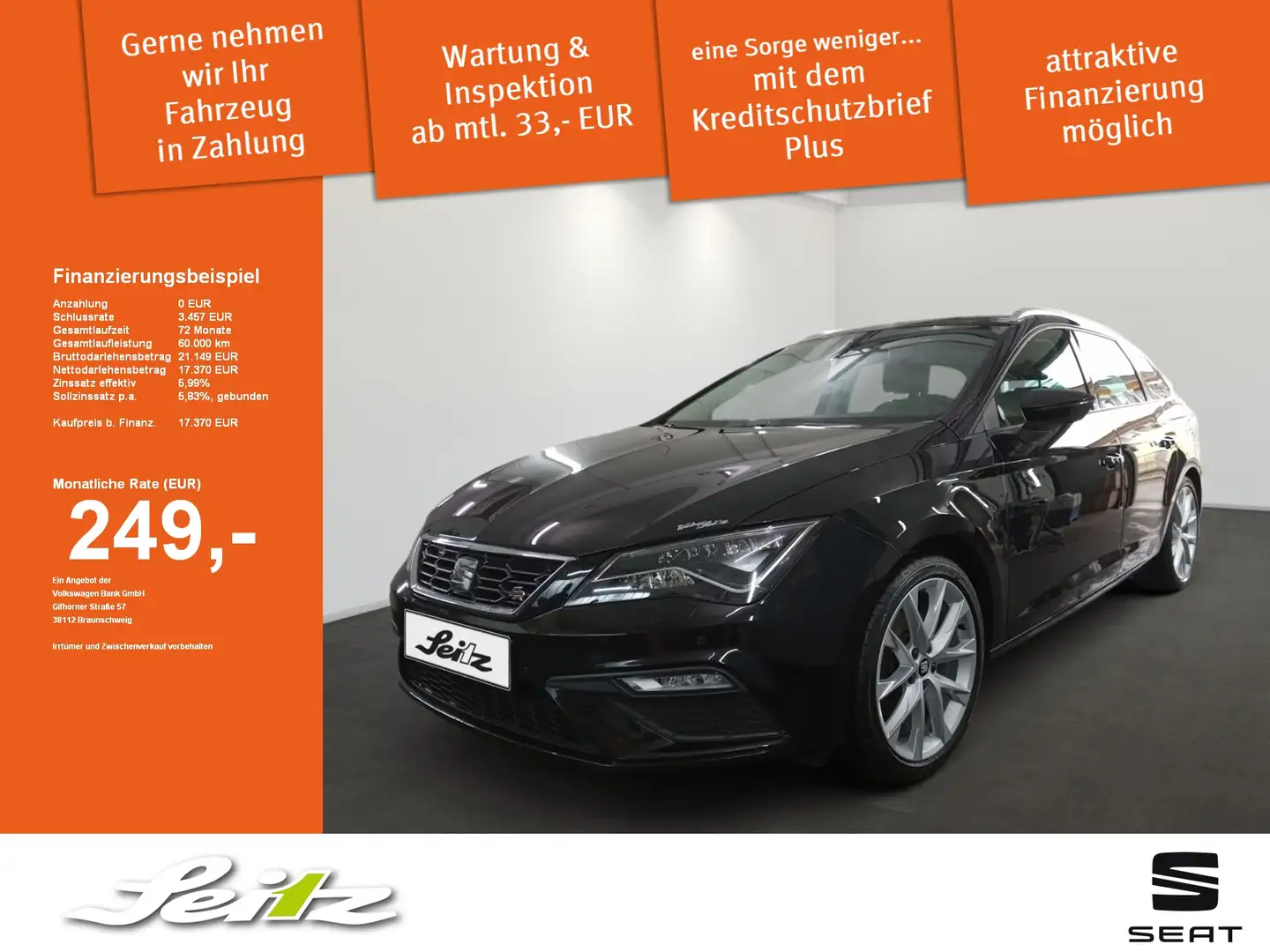 SEAT Leon ST 2.0 TDI FR Navi. LED. Panorama-Ausstelldach. Ei Schwarz - 1