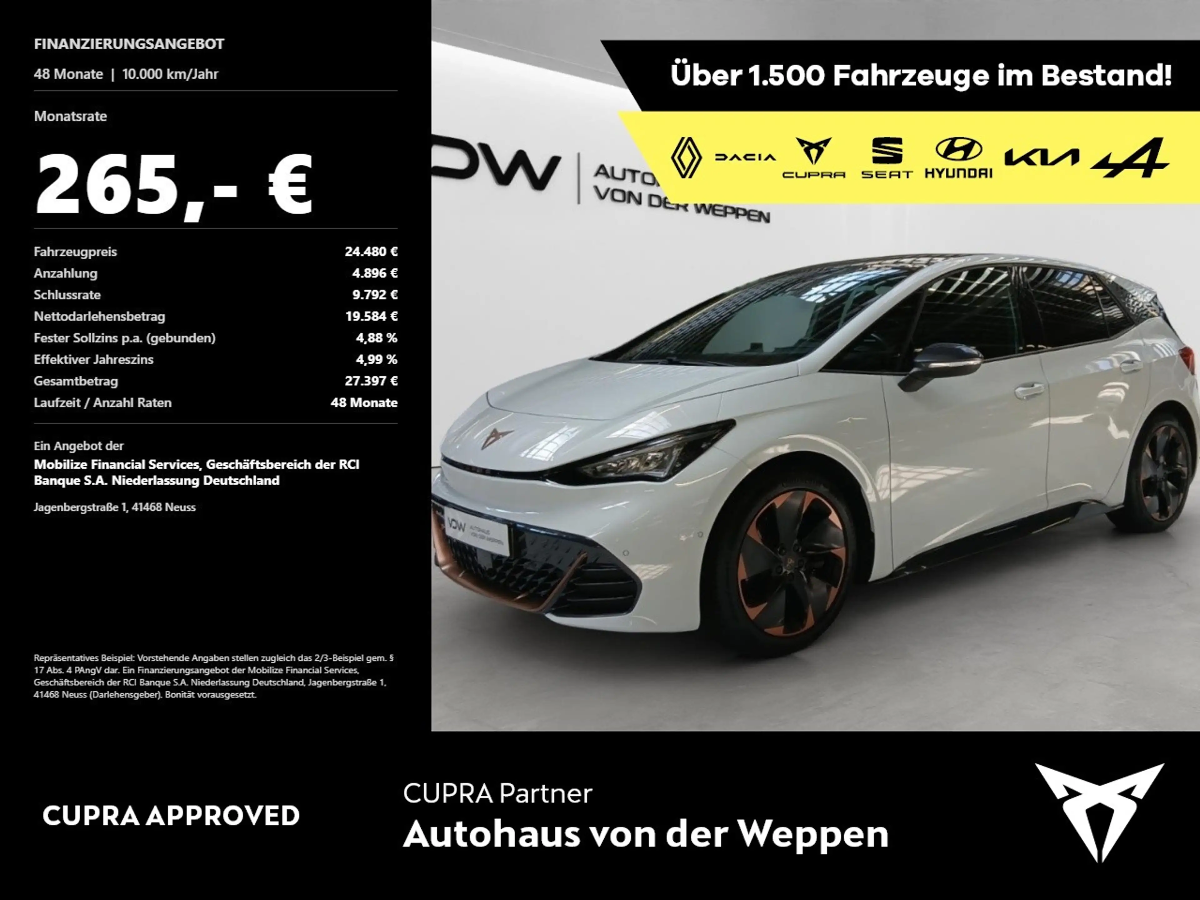 CUPRA Born 170 kW Klima Navi Rückfahrkamera Panoramadach