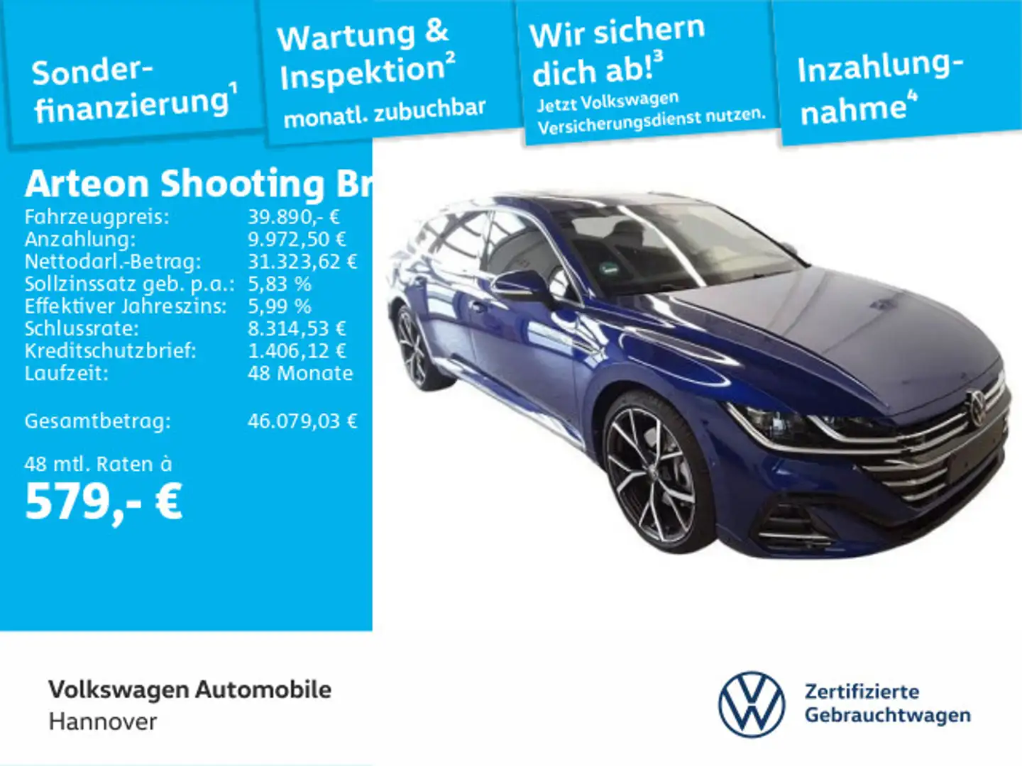 Volkswagen Arteon 2.0 TSI DSG R-Line Navi AH Blau - 1