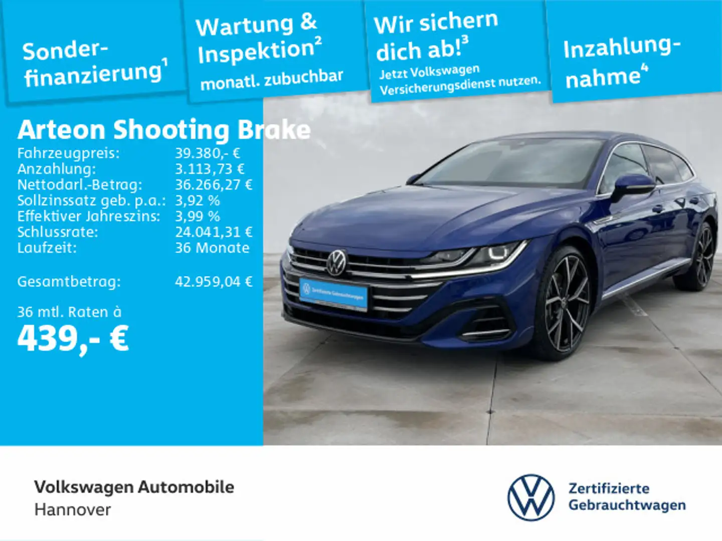 Volkswagen Arteon 2.0 TSI DSG R-Line Navi AH Blau - 1